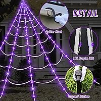 Vista 5 de Luces de telaraña para decoración de Halloween al aire libre de 16.4 pies de telaraña gigante, decoración iluminada, 135 luces LED moradas
