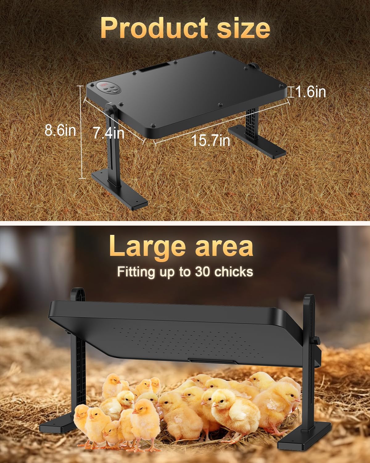 Chick Brooder Heater with Adjustable Temp (86~194℉) & 12H Timer & Height & Angle, Rapid-Heating Heat Plate for Chicks with Remote Control, 16"x12" for 30 Chicks, Brooder Plate for Young Poultry