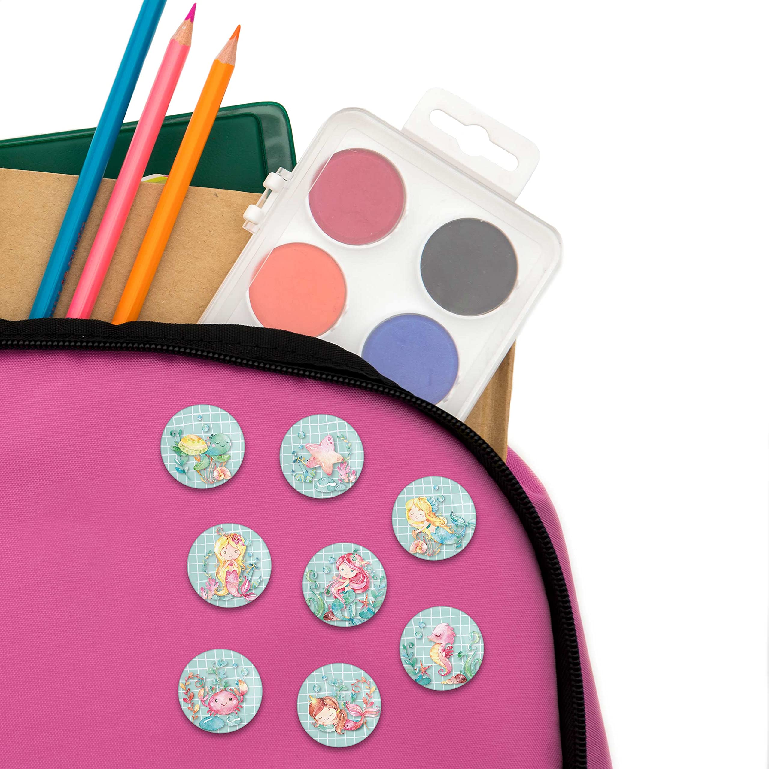 Spille Bottoni Sirena - 8 Pezzi Da 25mm Per Decorare Zaini E Astucci, Regalo Compleanno - Foto 6