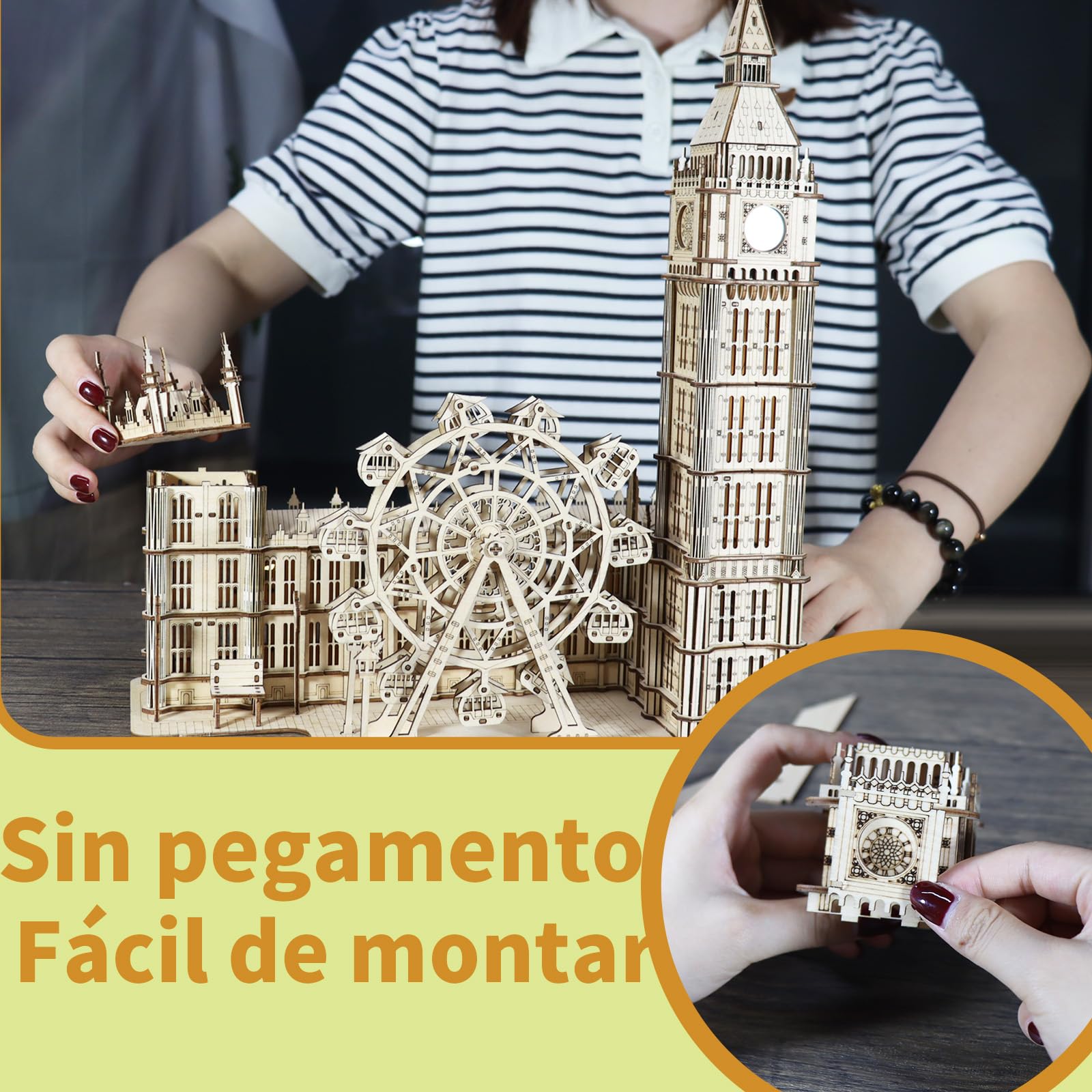 MUSIC PARK Puzzle 3D Madera Big Ben con London Eye Maquetas para Construir y Manualidades Adultos Rompecabezas Madera Modelismo Maquetas Regalos Cumpleaños