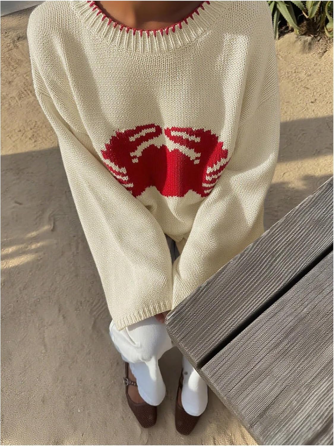 Verdusa Women's Crab Print Oversized Sweaters Y2K Drop Shoulder Pullover Knit Tops - Image 5