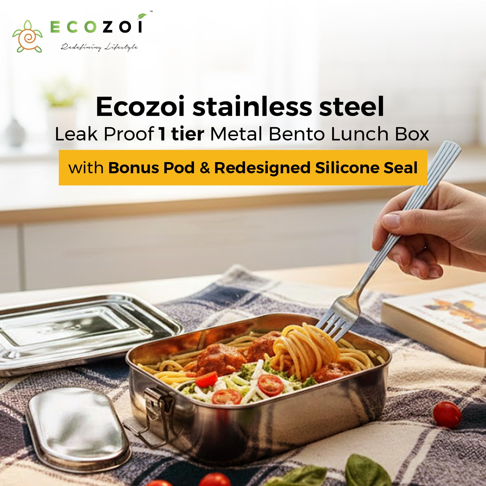 Ecozoi Stainless Steel Lunch Box - Leak Proof & BPA Free -2