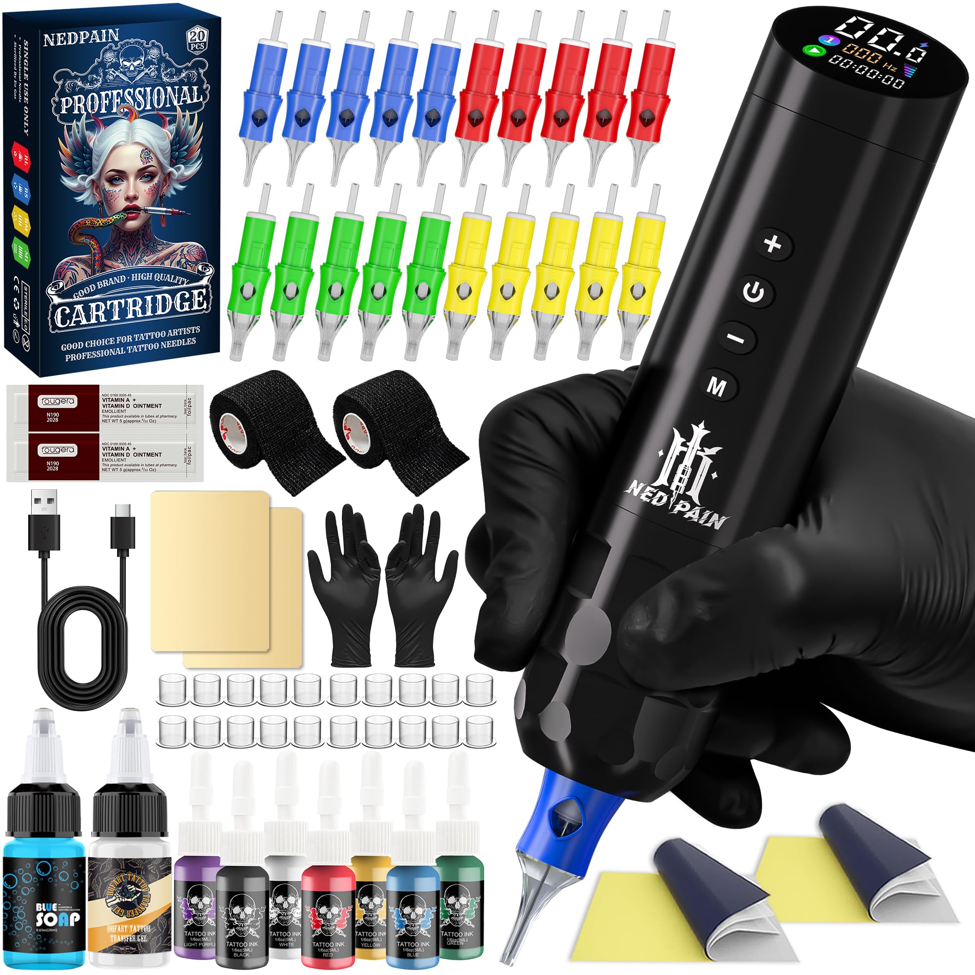 Wireless Rotary Tattoo Pen Kit Starter Set with Ink and Needles