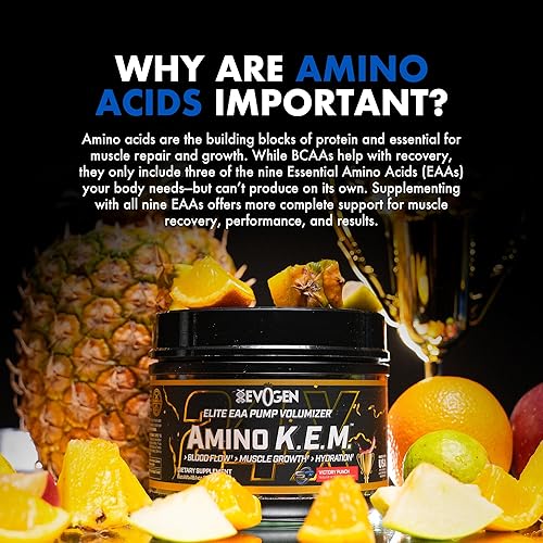 Vista 68 de Evogen Amino K.E.M. - Volumizador de bomba de polvo EAA y BCAA Suplemento de aminoácidos BCAA para flujo sanguíneo, crecimiento muscular e