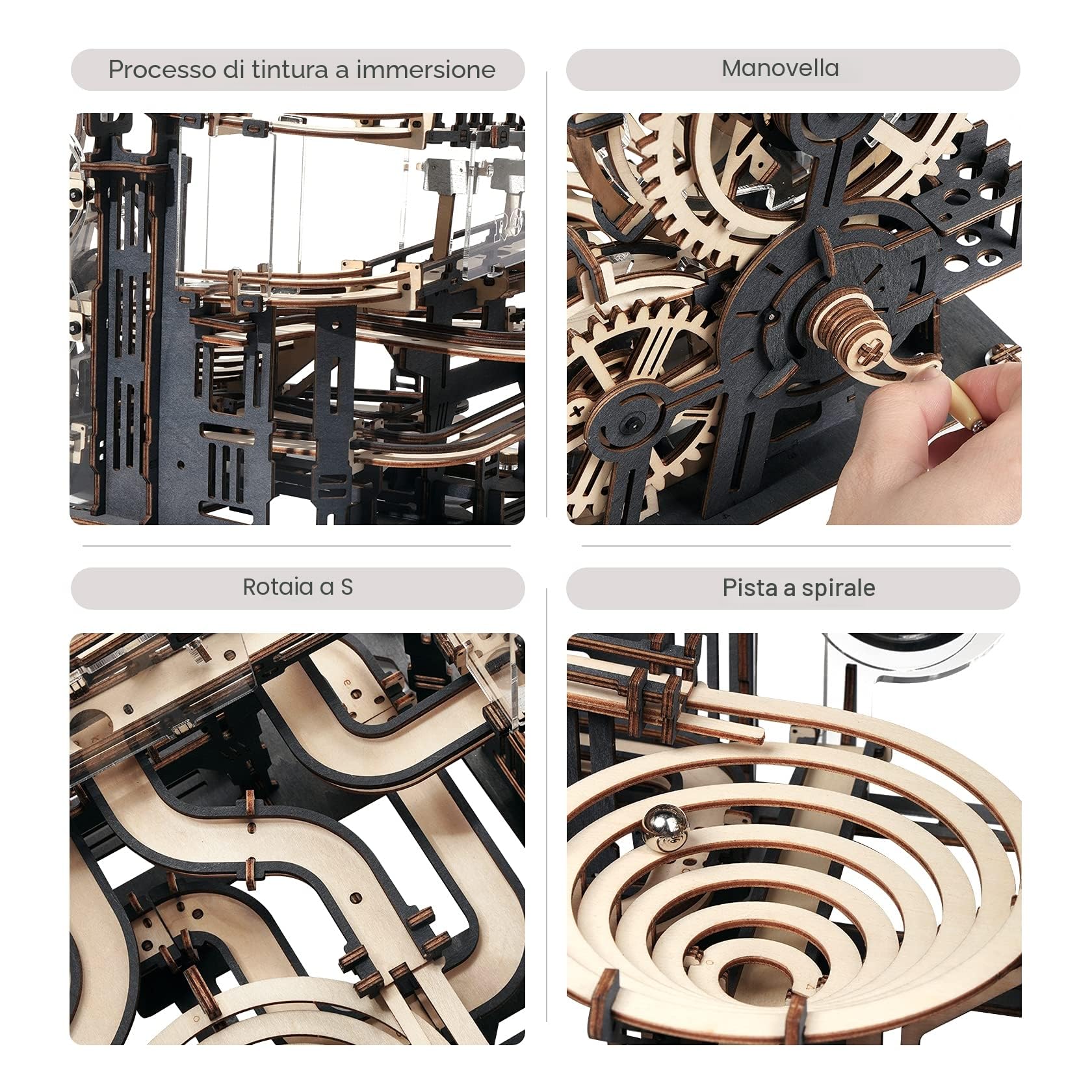 ROBOTIME Puzzle 3D in Legno, Pista per Biglie Kit di Costruzioni Modello Meccanico, Fai-da-Te Giocattoli Educativi, Ottima Idea Regalo Night City