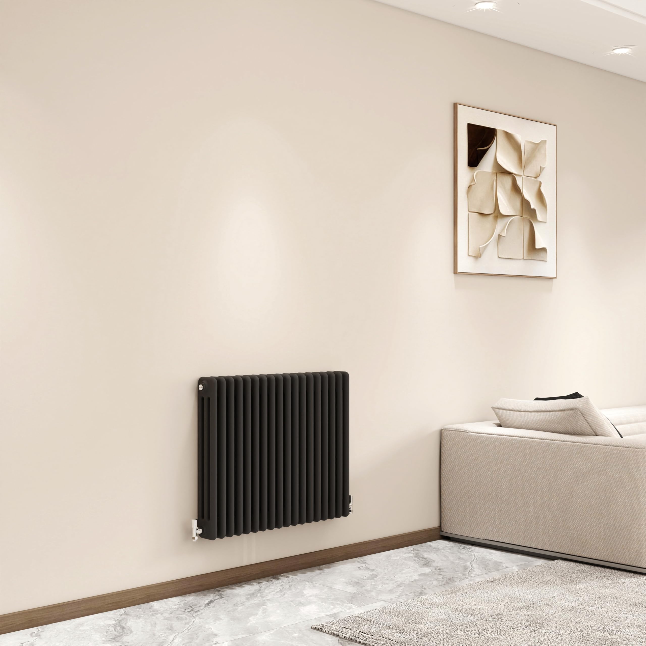 Horizontal 3 Column Cast Iron Radiator, 600x830mm Anthracite Designer Bathroom Rads,Wall Mounted Column Radiator for Bedroom/Office, Traditional Central Heating Heater Grey Radiator, Hall Radiator