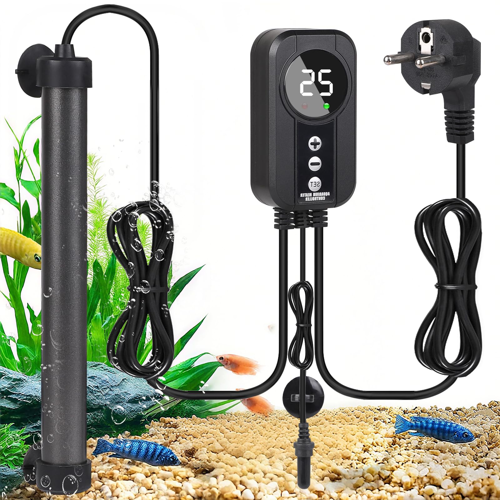 EXLECO Chauffage Aquarium 300W Thermoplongeur Titane avec Contrôleur LED Capteur Température Réglable 100-120L