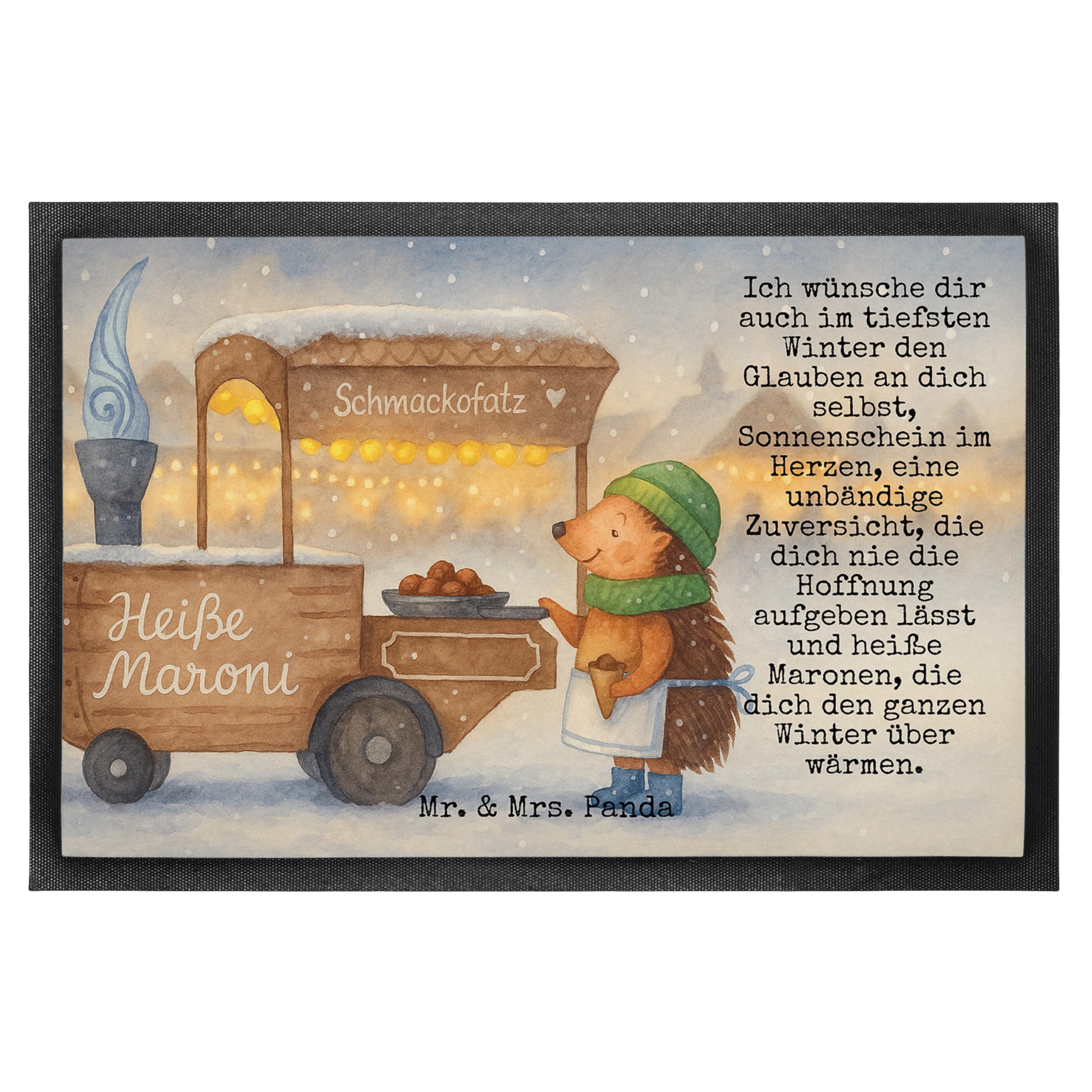 Mr. & Mrs. Panda Bodenvorleger Igel Maronen Design 60 x 90 cm - Geschenk, Gummimatte, Schmutzmatte, Schmutzfangmatte, Weihnachtsmarkt, Fussmatte, Duft, Weihnachten, fußmatte, Kastanien, Fußabstreifer