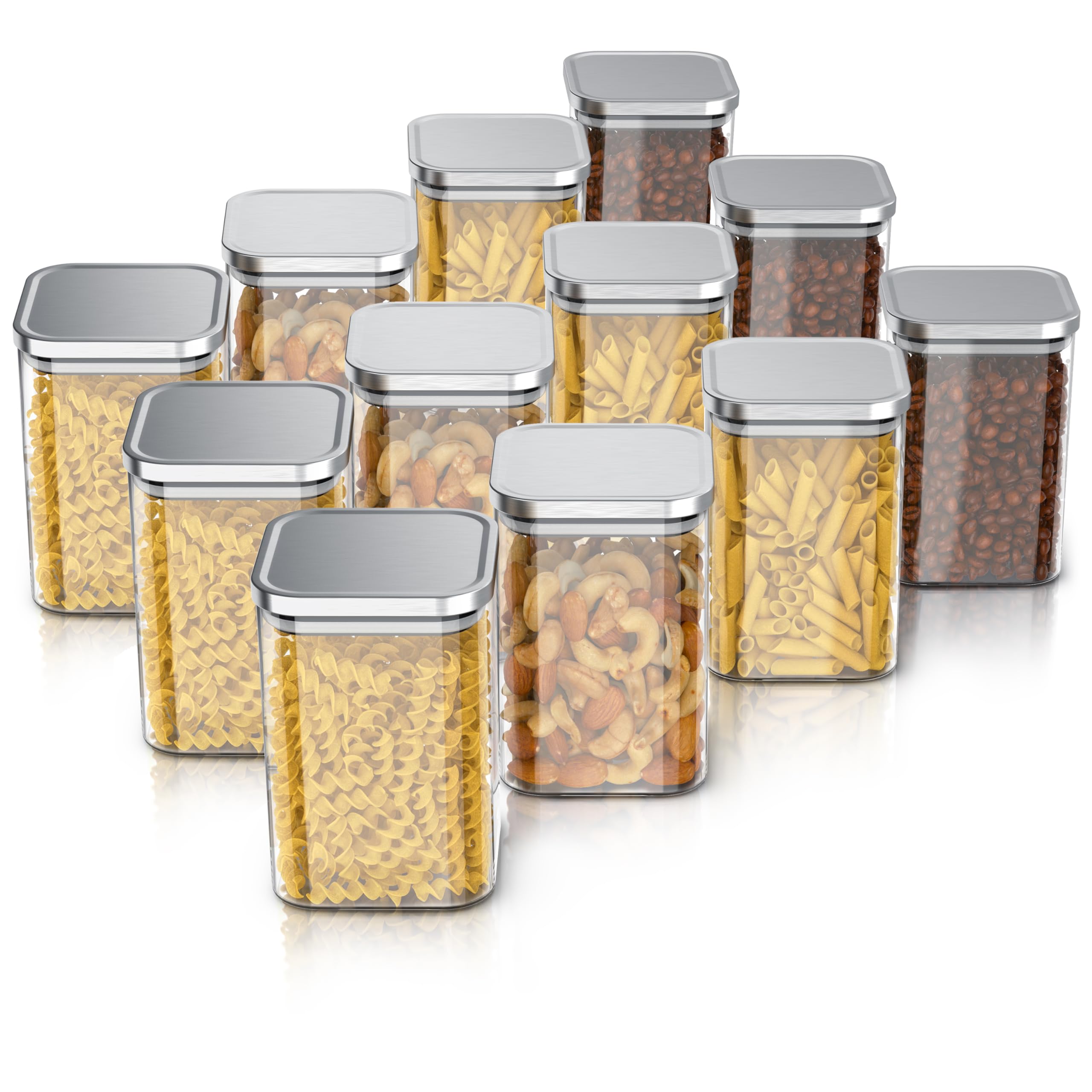 Arendo - Vorratsgläser 1200ml mit Deckel Edelstahl - Sets - Behälter aus Glas – hitzebeständig – Vorratsdosen/Vorratsbehälter mit Edelstahl Deckel - luftdicht - für Müsli Zucker Mehl Kaffee