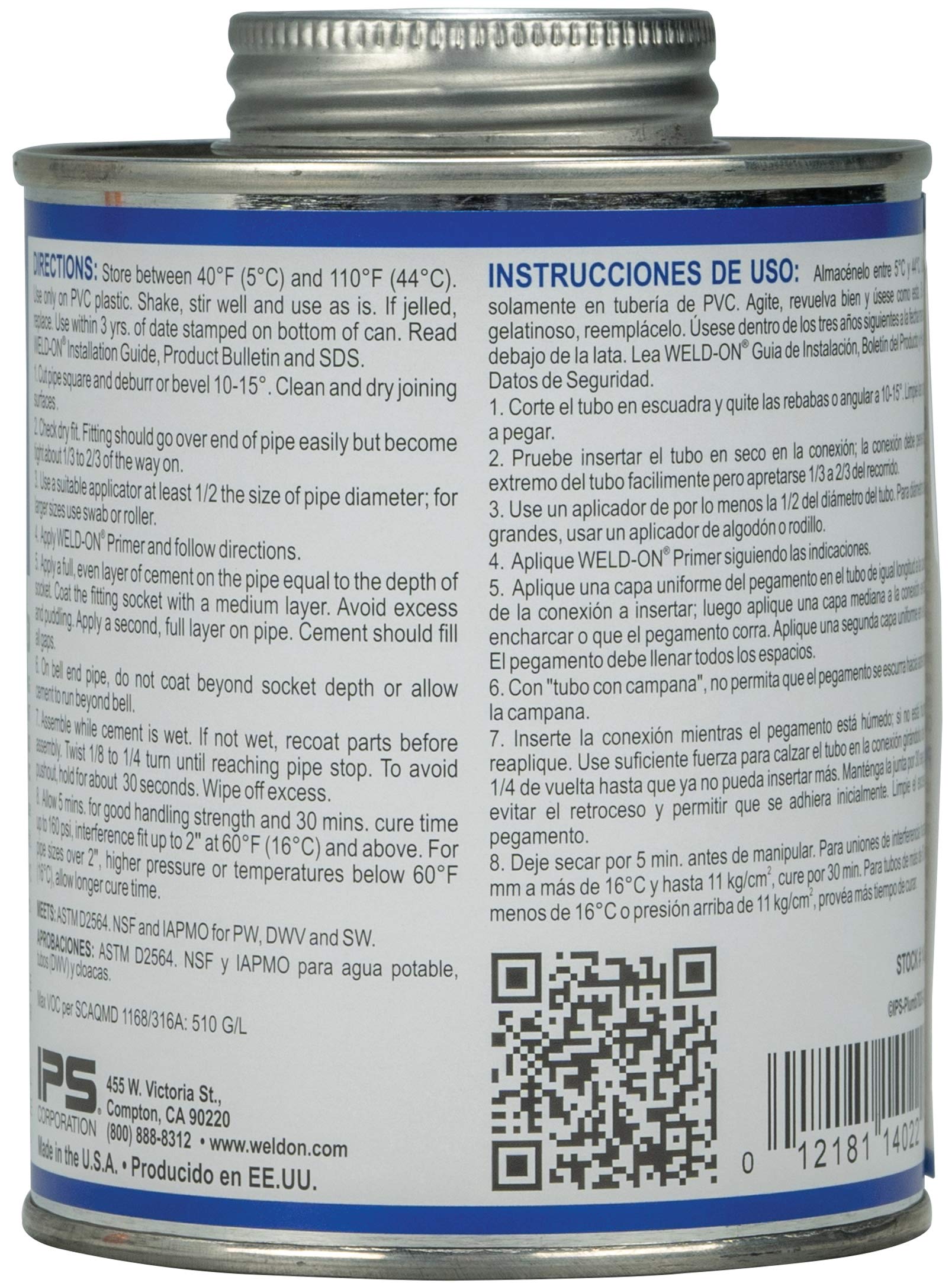Weld-On 14022 782 PVC Heavy-Bodied High Strength Plumbing Solvent Cement - Medium-Setting and Low-VOC, Gray, 1 Pint (16 fl oz)