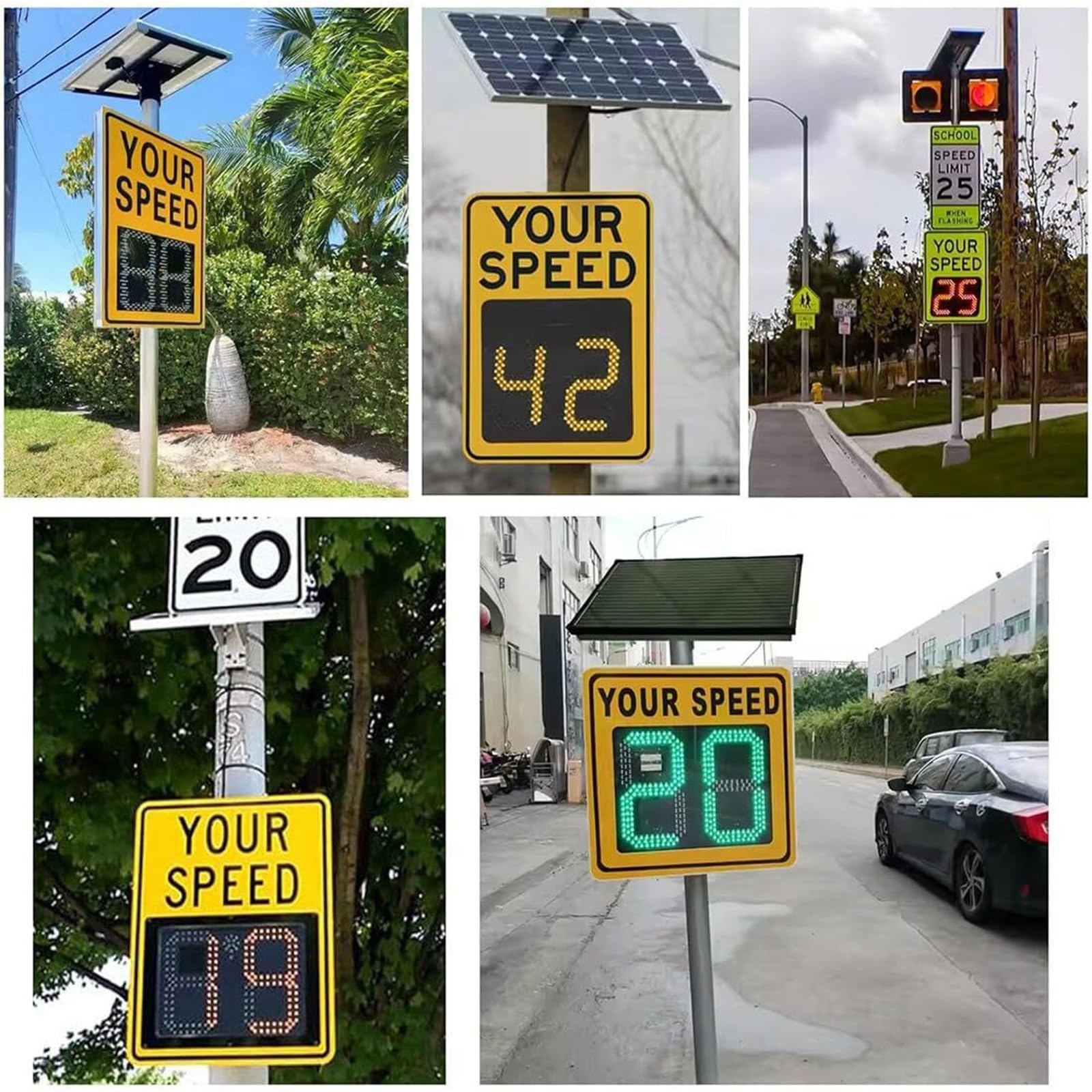 Señal de retroalimentación de velocidad de radar, funciona con energía solar, distancia visual de 300 m, tablero de límite de velocidad LED reflectante de alto brillo para carreteras con velocidad