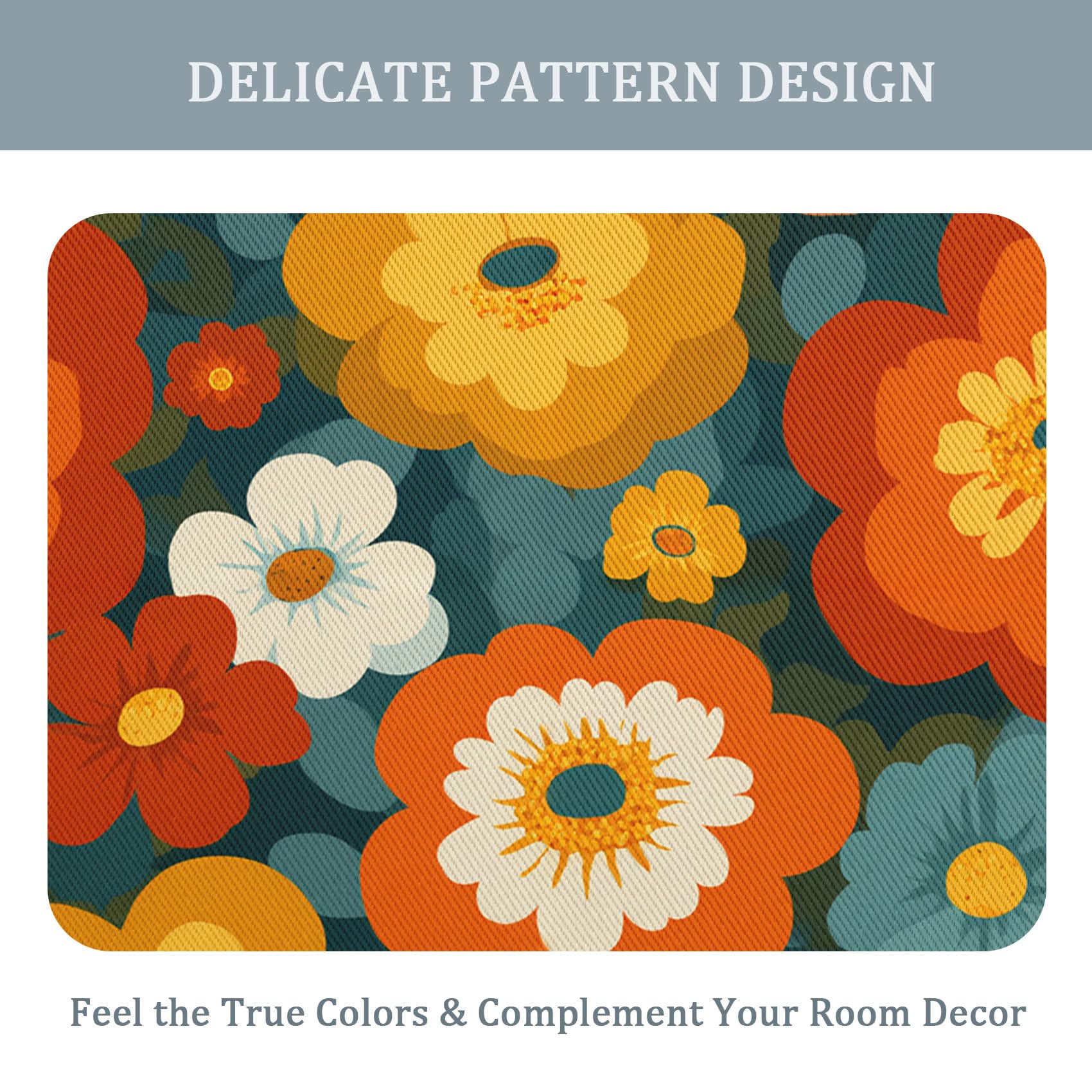 Rideaux Motif Groovy Florales - Rideau Occultant Bohème Fleurs Hippie, Lot de 2 Rideaux Imprimé, Decoration Chambre Salon Cuisine, Draperies Intérieurs à Oeillets L 140 x H 200 T&YE-2