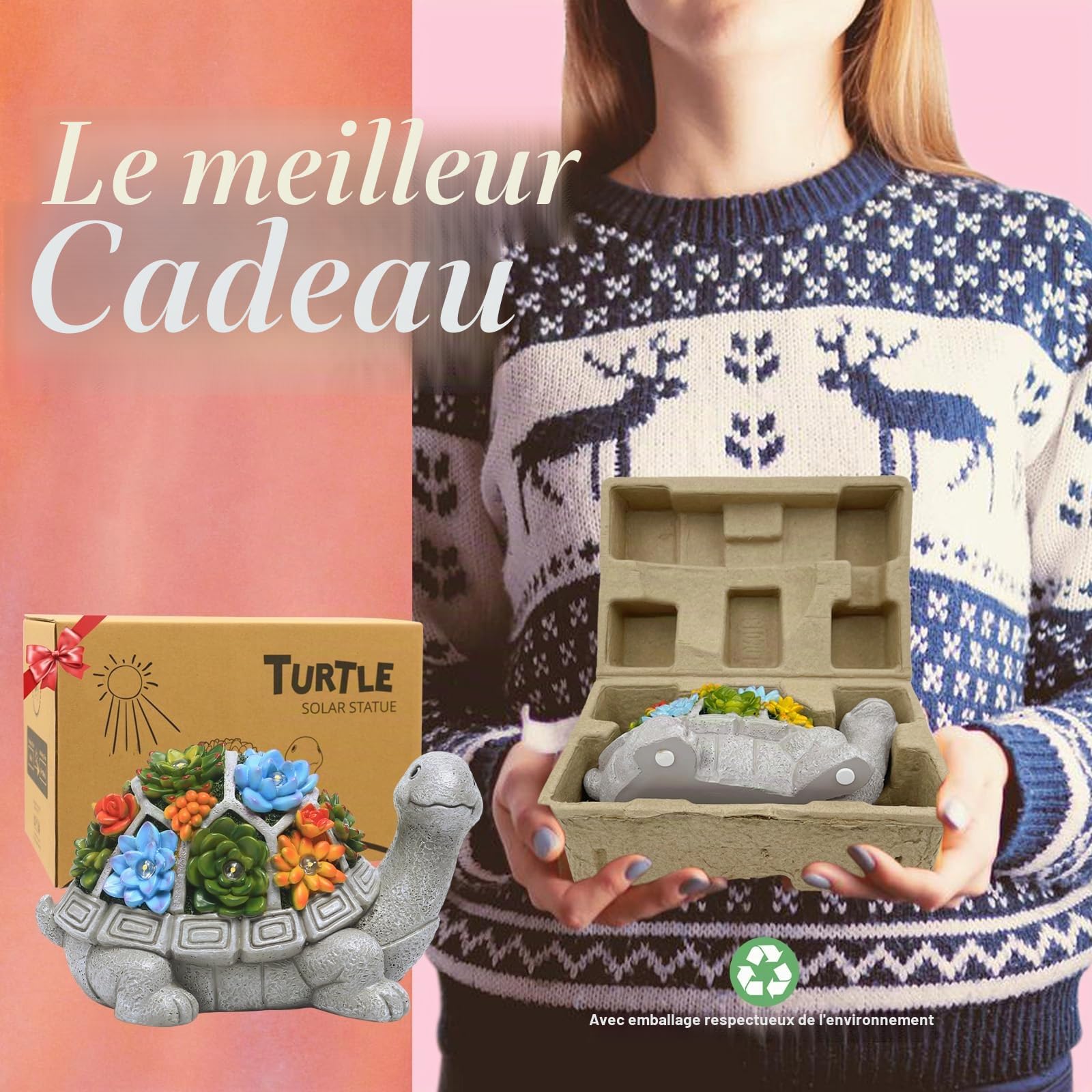 Yeomoo Figurine Tortue Solaire avec 7 LED Succulentes Décoration Jardin | Figurine tortue en résine étanche avec succulentes et 7 LED, Cadeau pour femme homme maman, Décoration jardin balcon maison