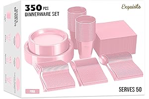 350 Pcs Plastic Pink Party Plates and Cups and Napkins Sets