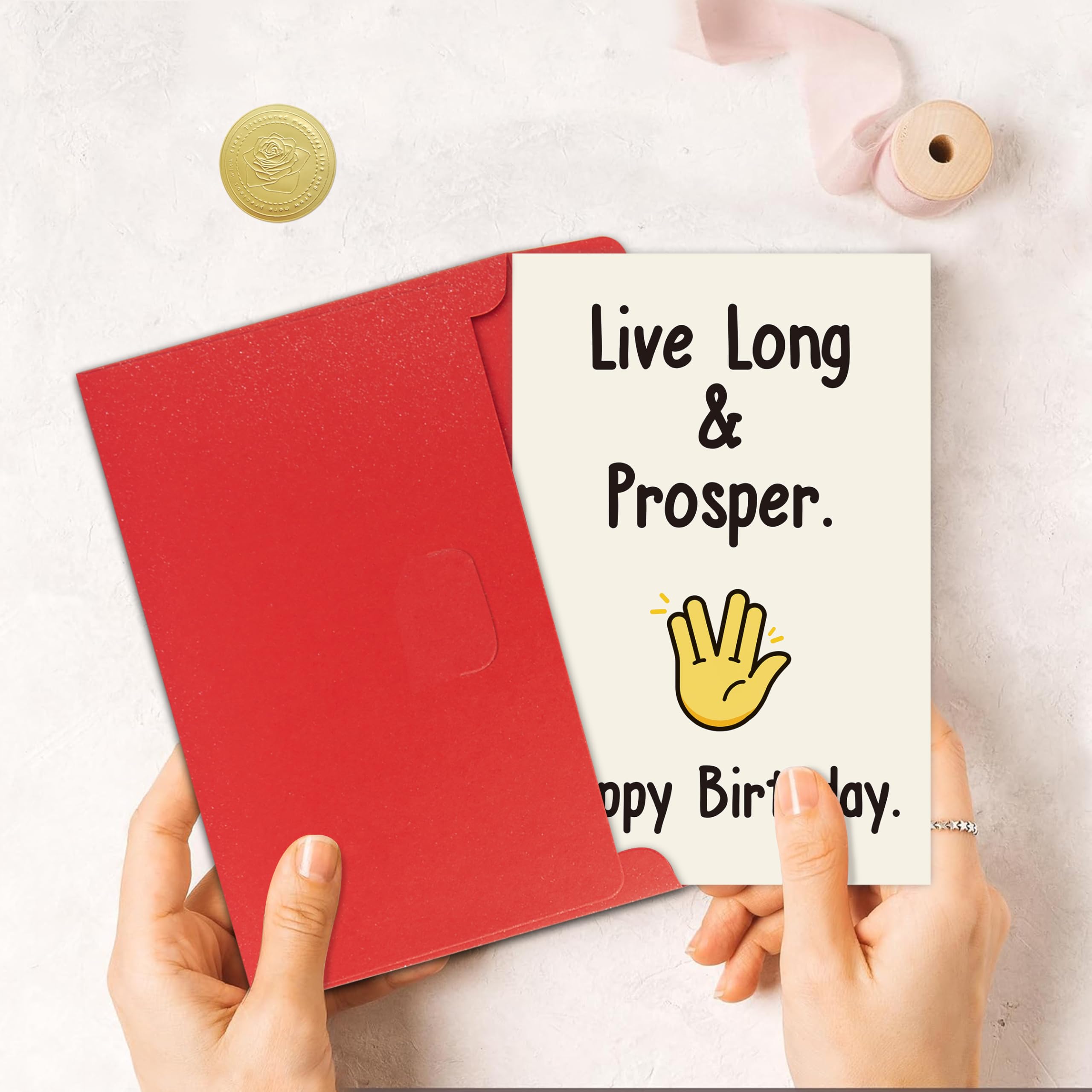 Movie Birthday Card for Men Women, Funny Space Travel Birthday Card for Him & Her, Happy Birthday-Live Long and Prosper