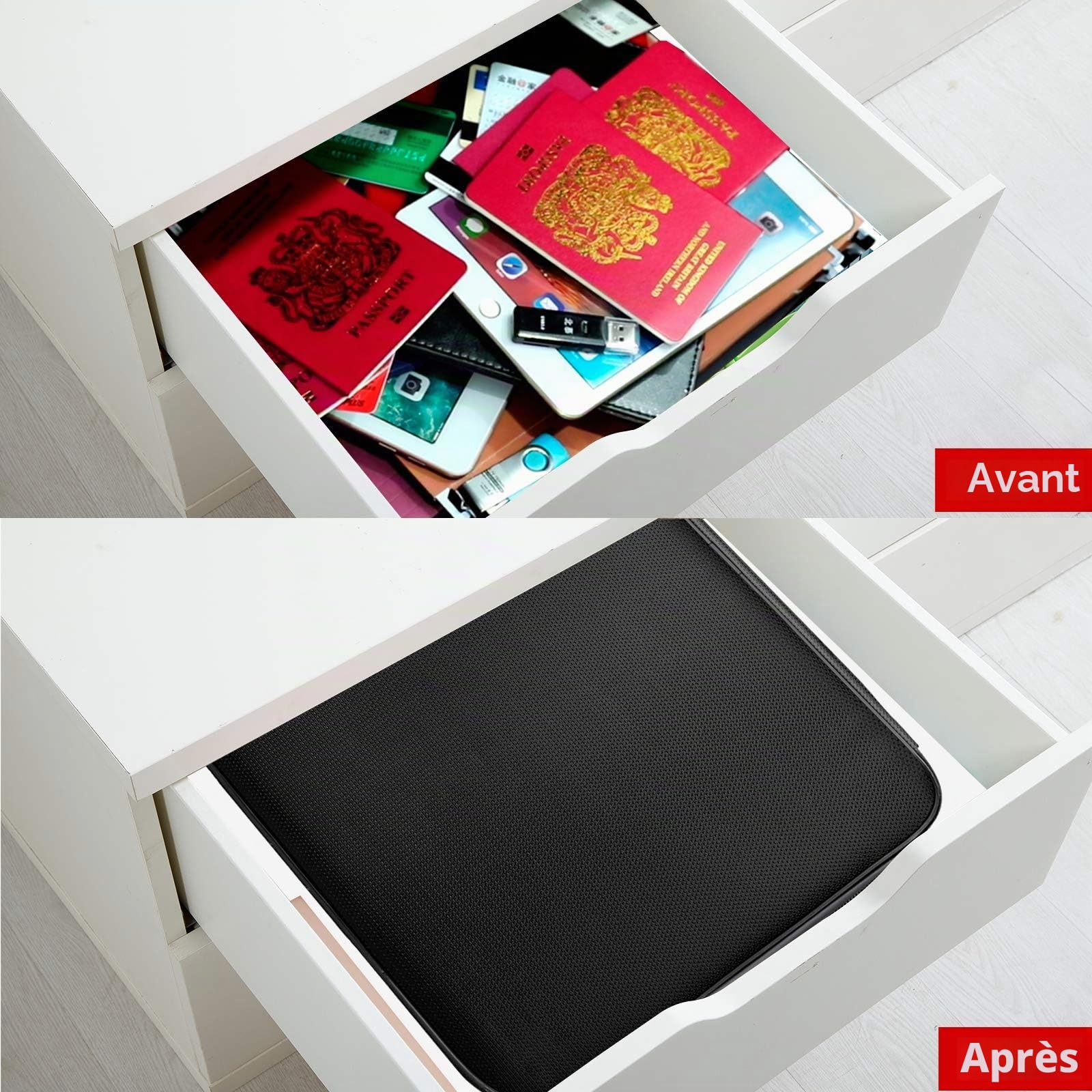 Tamfile Boîte à documents ignifuge, sac à documents ignifuge avec serrure,Boîte de rangement ignifuge à 3 couches,Résistante à l'eau,Organiseur verrouillable pour passeports, certificats (noir)