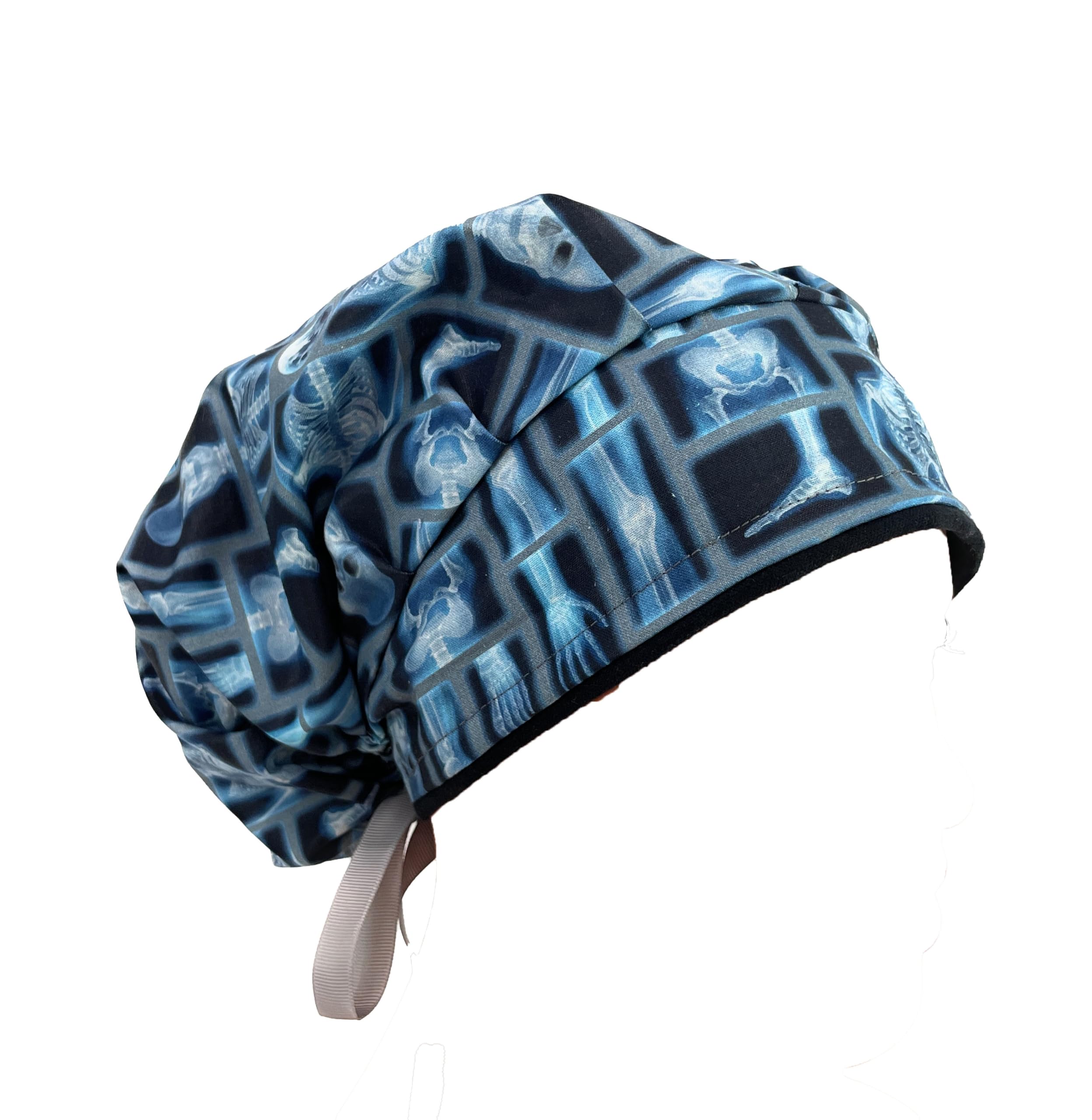 Bouffant Medical Scrub Cap - Skeleton X-ray - Scrub Hat for Women & Men tie Back. Nurses Hats Ponytail Holder Dr. Hats. Long Hair