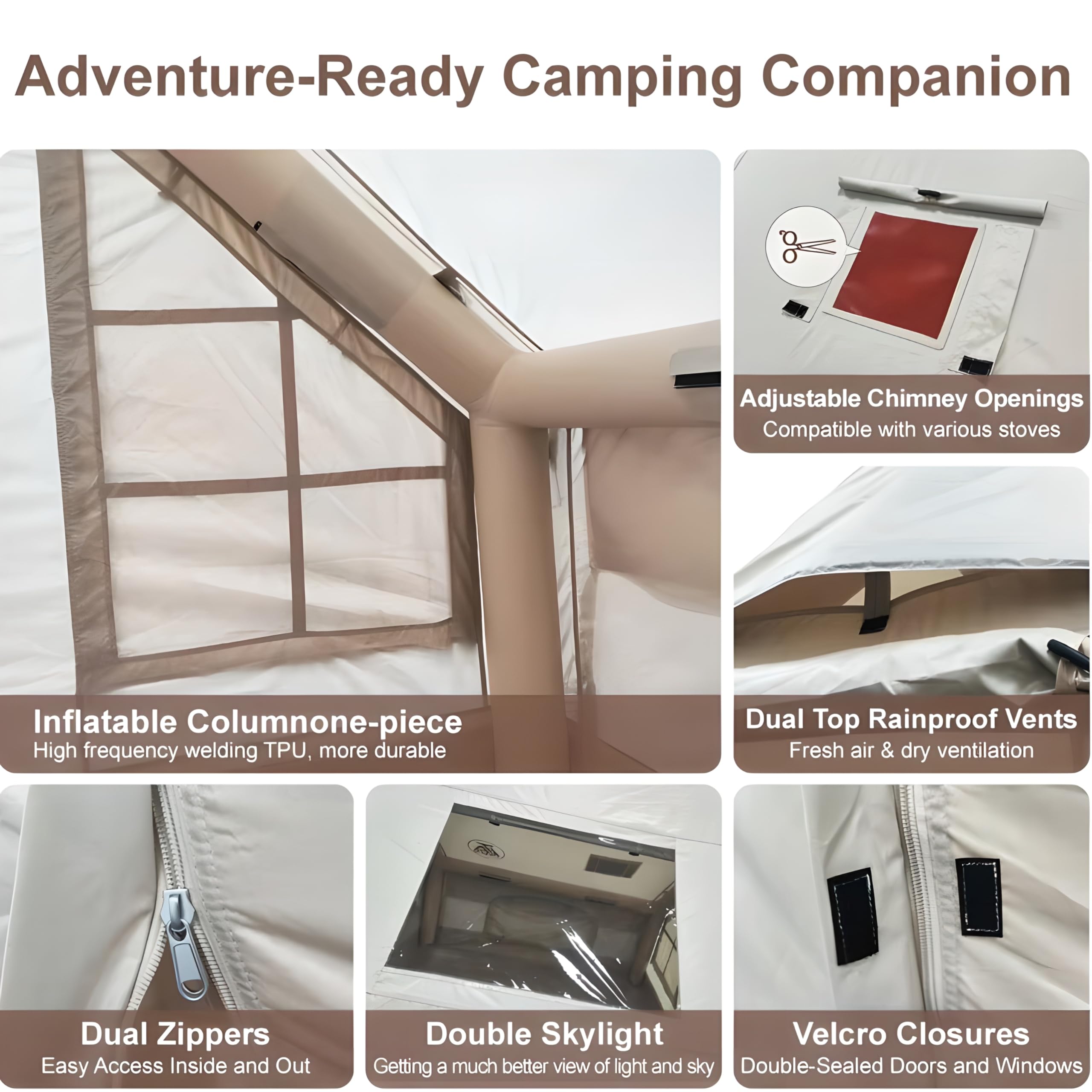 Tienda de campaña Inflable, Tienda de campaña climatizada al Aire Libre con Bomba Manual e Impermeable a Prueba de Viento, fácil instalación, Tienda de campaña de Tela de algodón para 4 Estaciones