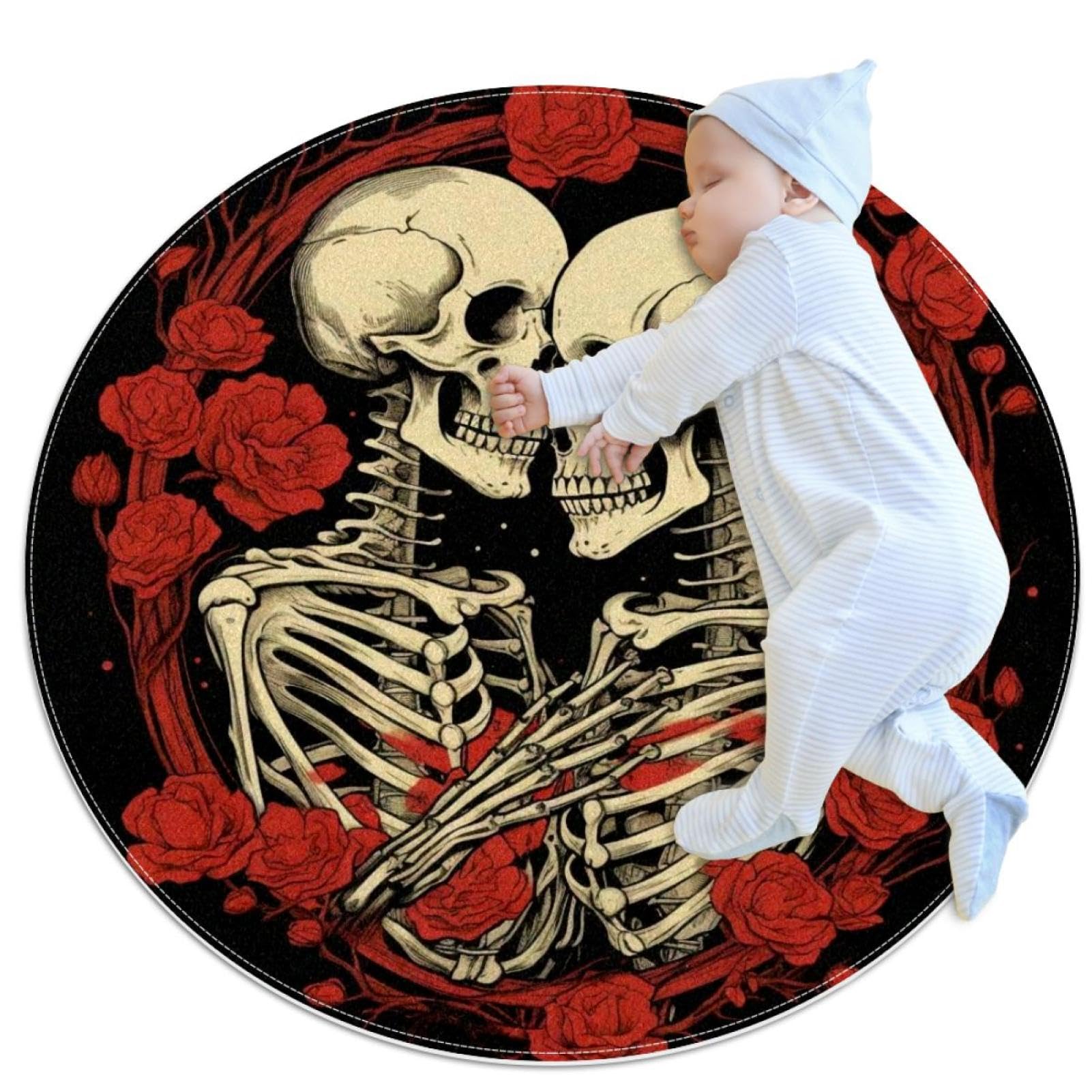 Tapis de sol antidérapant squelette rose et paon doux pour chambre