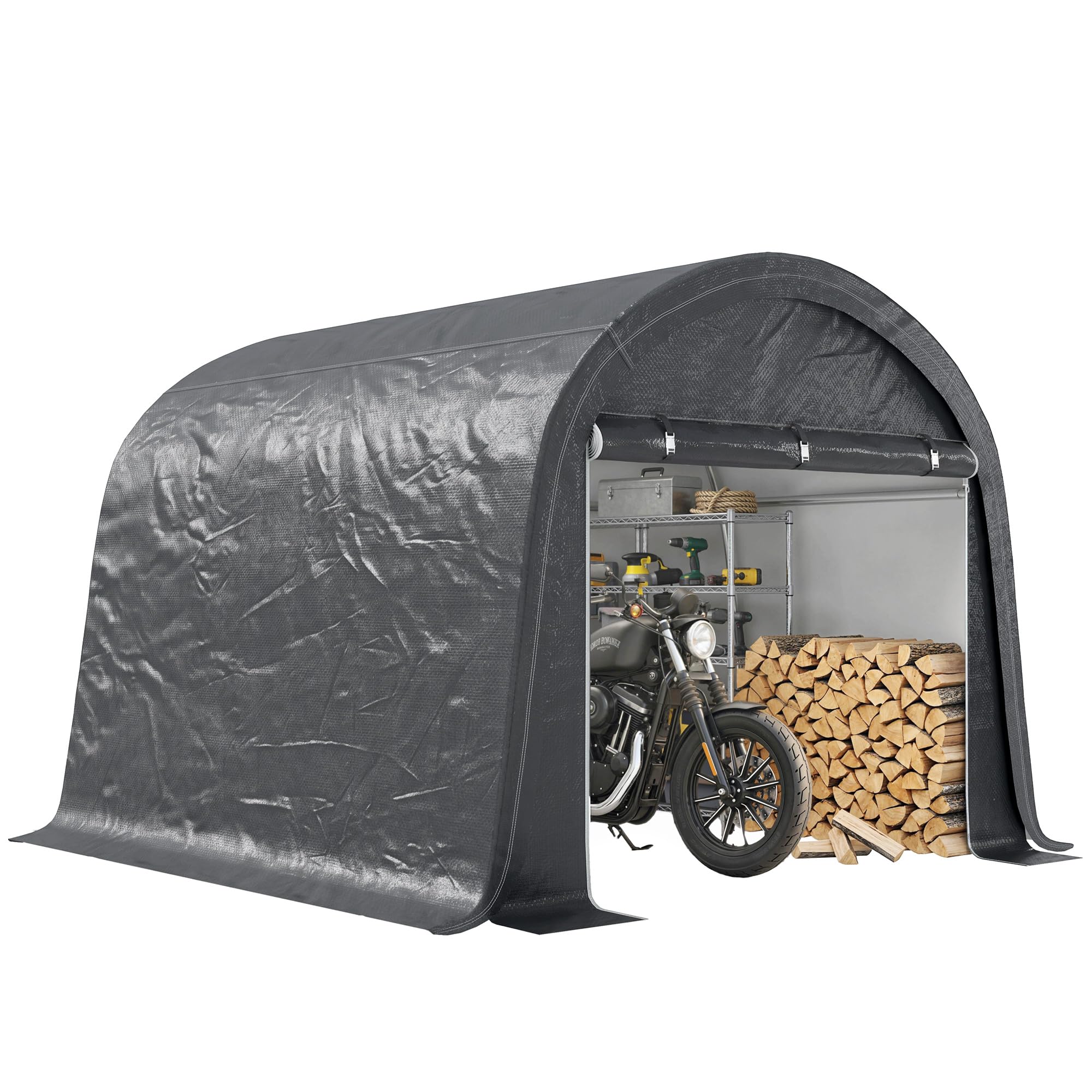 Outsunny 3x3m Garage Moto per Esterno, Tenda Garage con Copertura Rinforzata Impermeabile, 2 Ingressi a Zip, per Biciclette e Attrezzi in Acciaio Zincato, Tenda per Biciclette da Giardino, Grigio