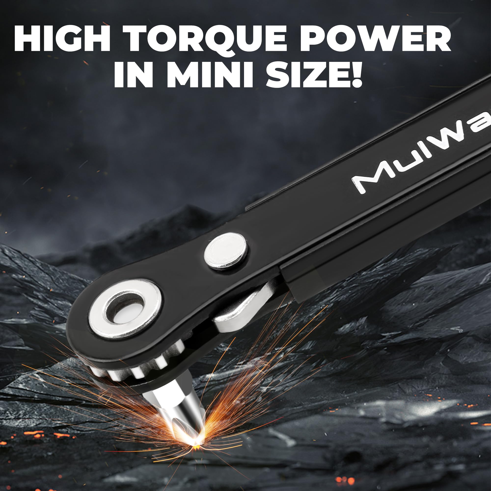 Tournevis à Cliquet Angle Droit 90° + 10 Embouts - 1/4 Hex, Acier S2, Pour Espaces Serrés