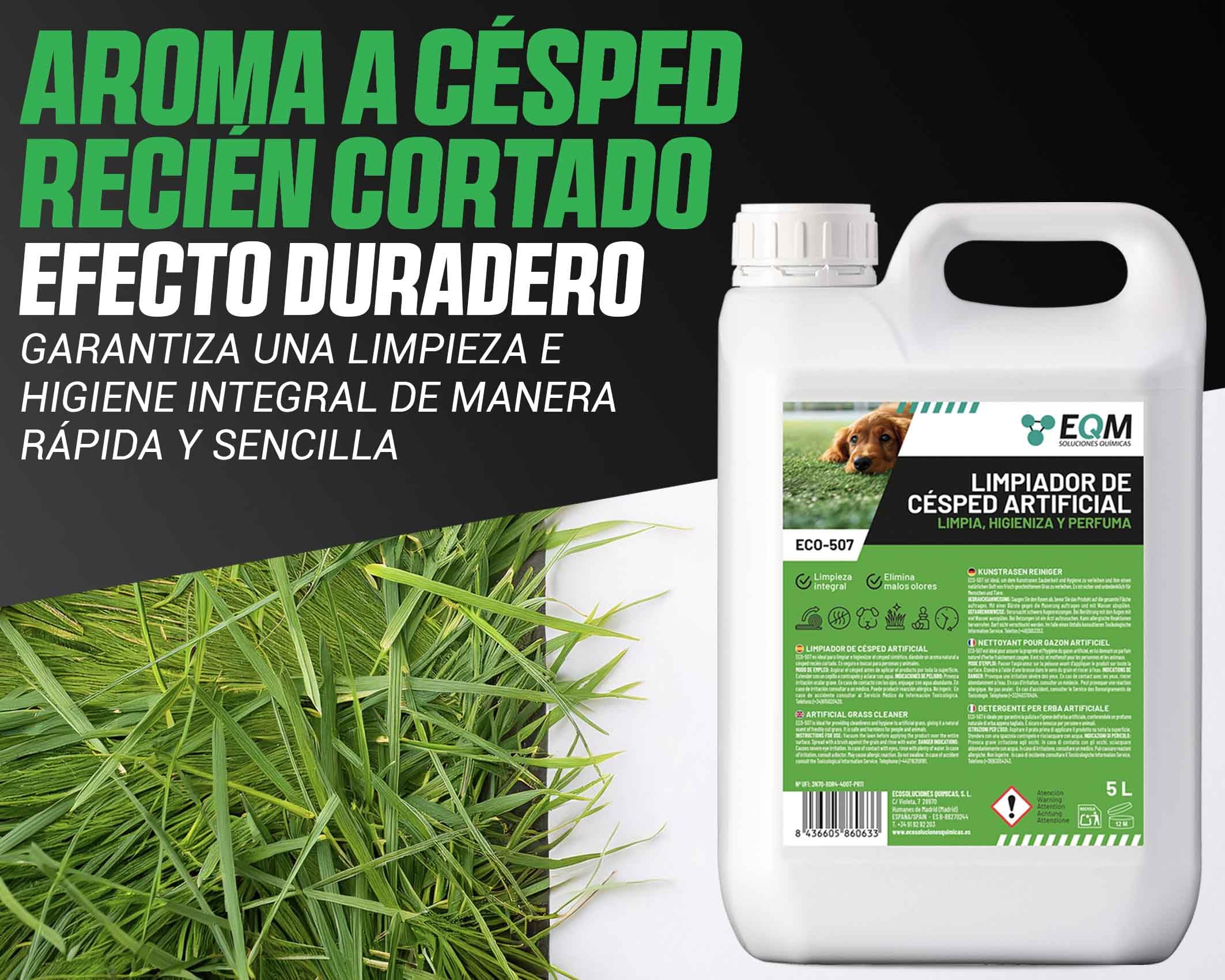 EQM - ECO-507 - Limpiador e Higienizante de Césped Artificial - 5L - Limpia, Higieniza y Perfuma - Formato Ahorro, Larga Duración - No Tóxico — view 6