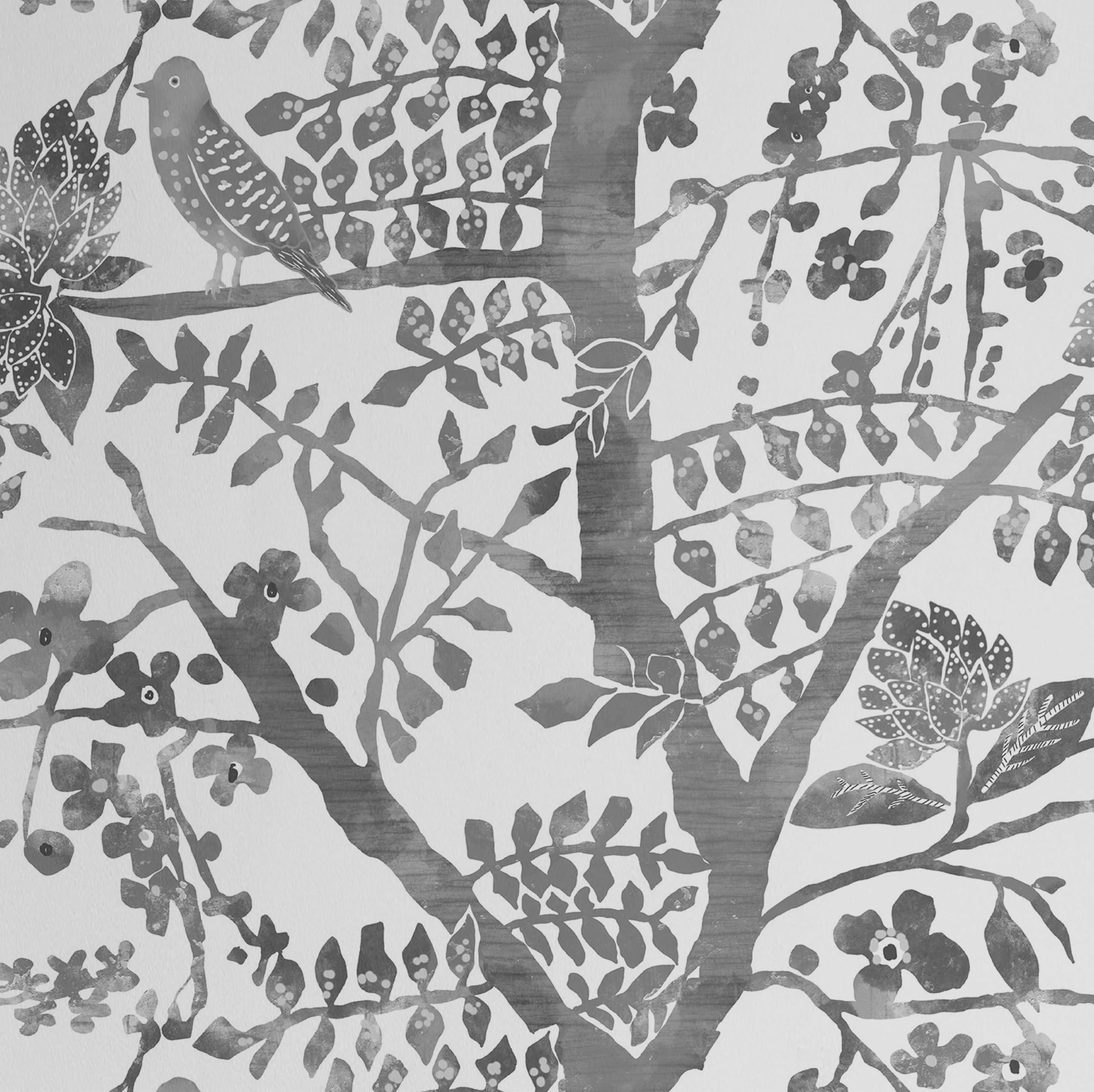 Papier peint autocollant vinyle amovible gris à motif oiseaux décoration murale entrée