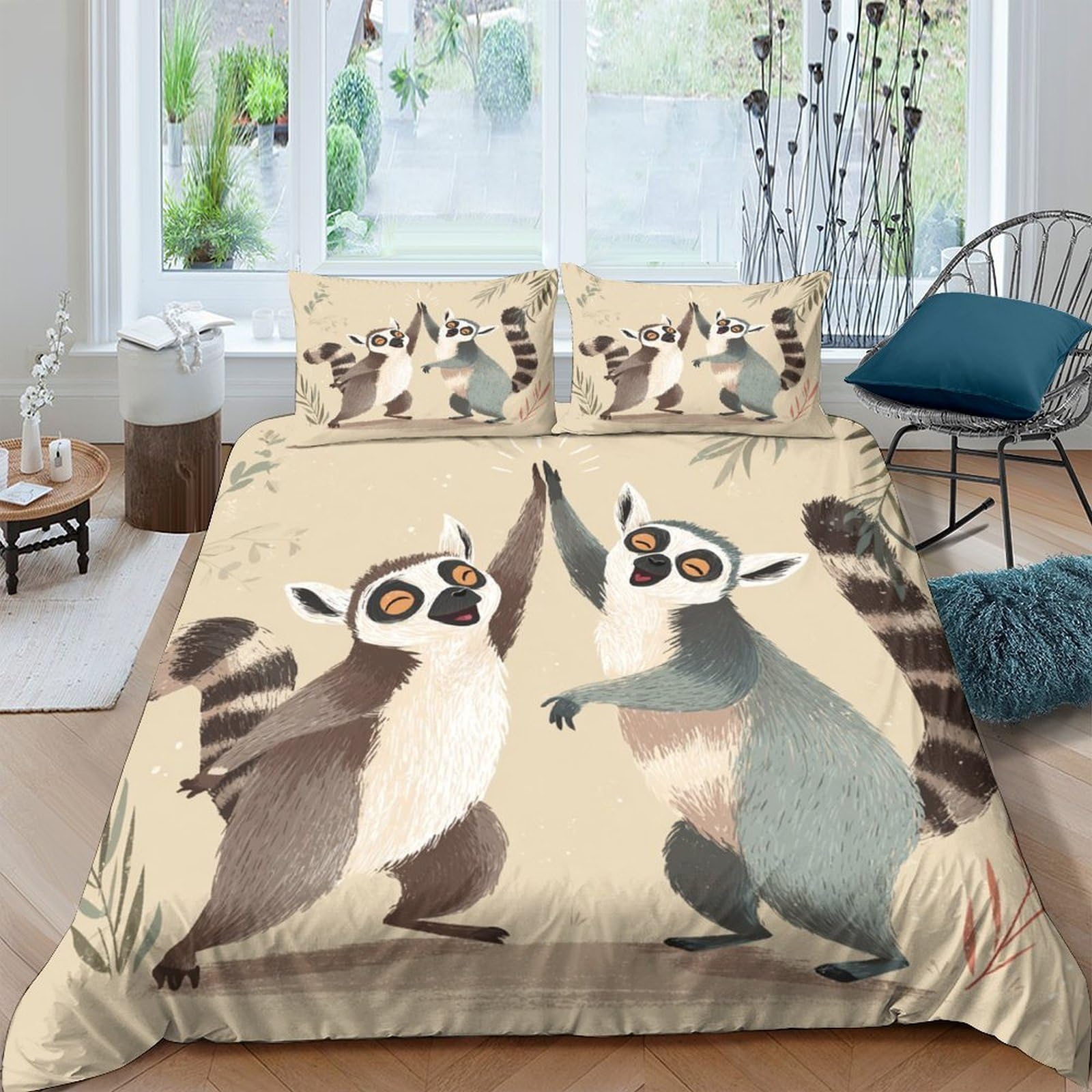 Ctjqhvkz Style-4 3D Printed Lemur Illustration Fitted Sheet Microfiber Soft Anti-Slip Animal Pattern Mattress Cover For Bedroom Dorm Apartment Decor Single（135X200cm）