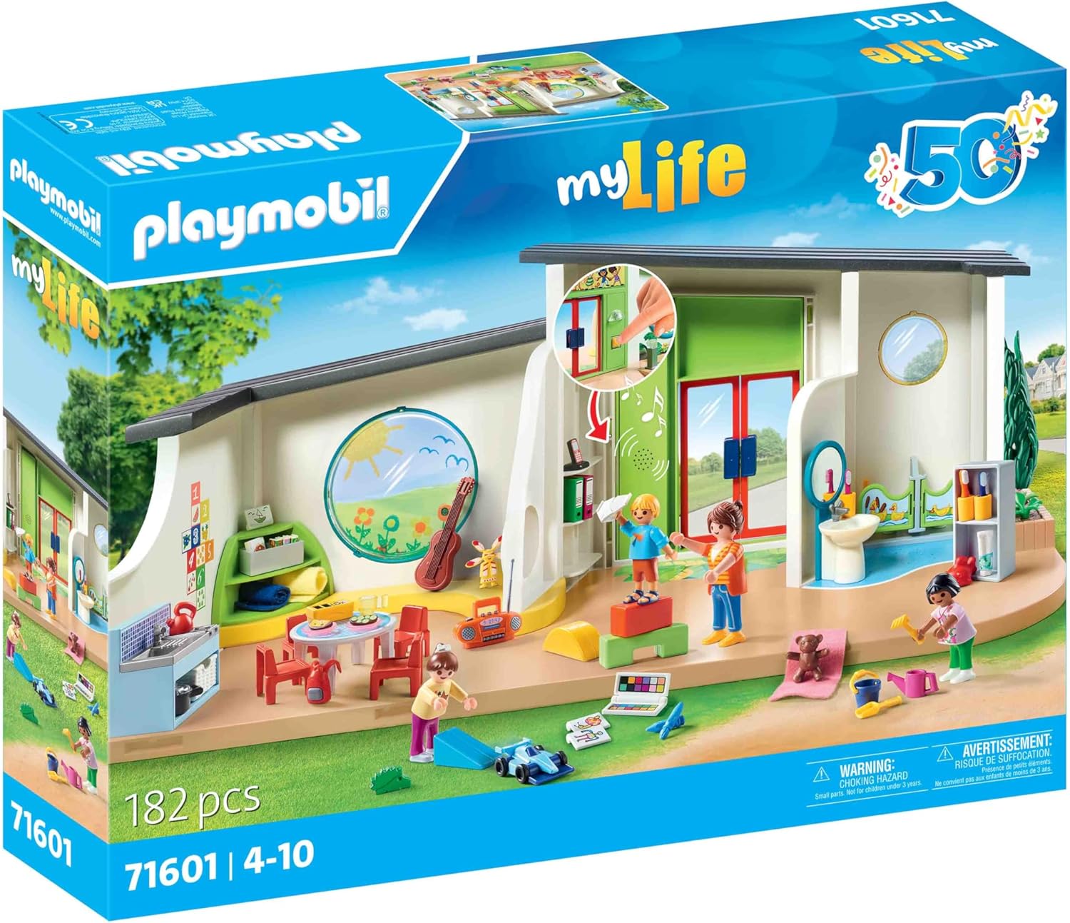 PLAYMOBIL MyLife 71601 The Rainbow Day Center, Large Nursery Set with Numerous Accessories and a Working Doorbell, Detailed Toy for Children from 4 Years