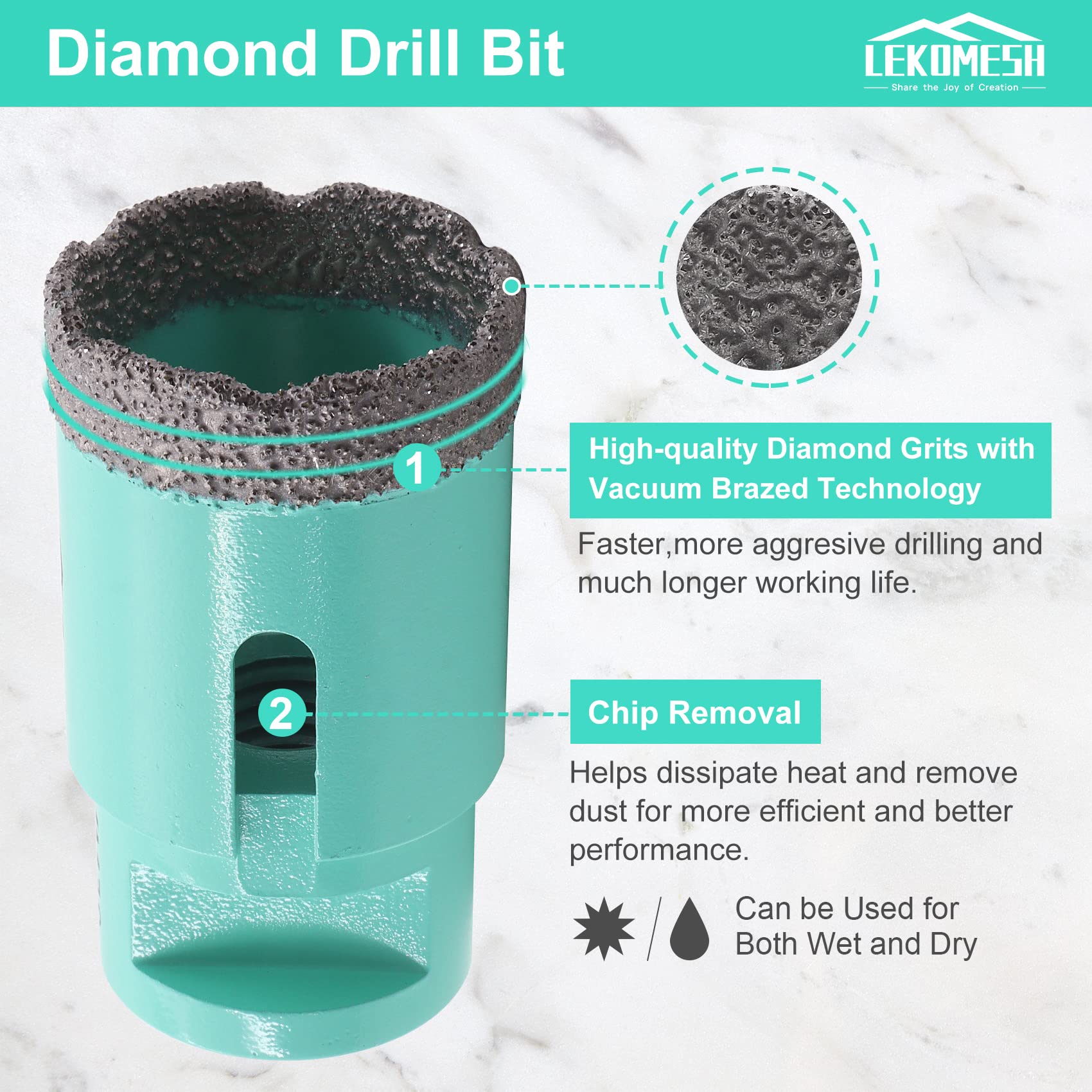 Set Punte Diamantate Per Piastrelle E Gres - 10 Pezzi Con Fraise Per Smusso | 6-68mm, Con Adattatore - Foto 7