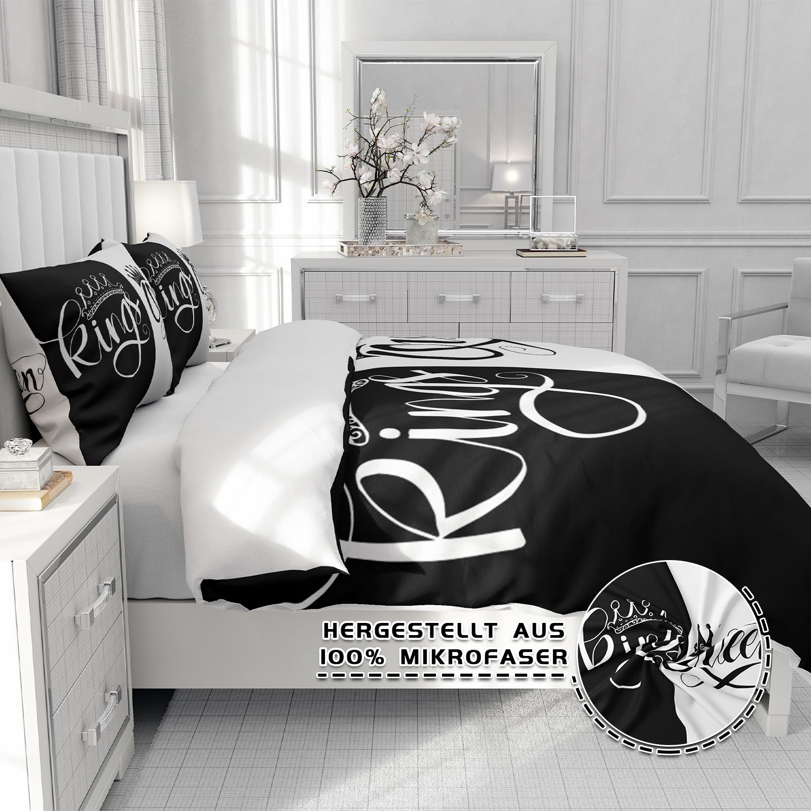 Copripiumino King E Queen,copripiumino Bianco E Nero Matrimoniale,Incluso 1 Copripiumino E 2 Federe, Set Di Biancheria Da Letto Per Coppie (B, 220x240cm)