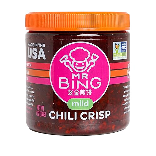Mr Bing Chile Crisp  Aceite de chile suave  Delicioso sabroso y crujiente  Salsa picante de pasta de chile hecha en Estados Unidos  Sin gluten