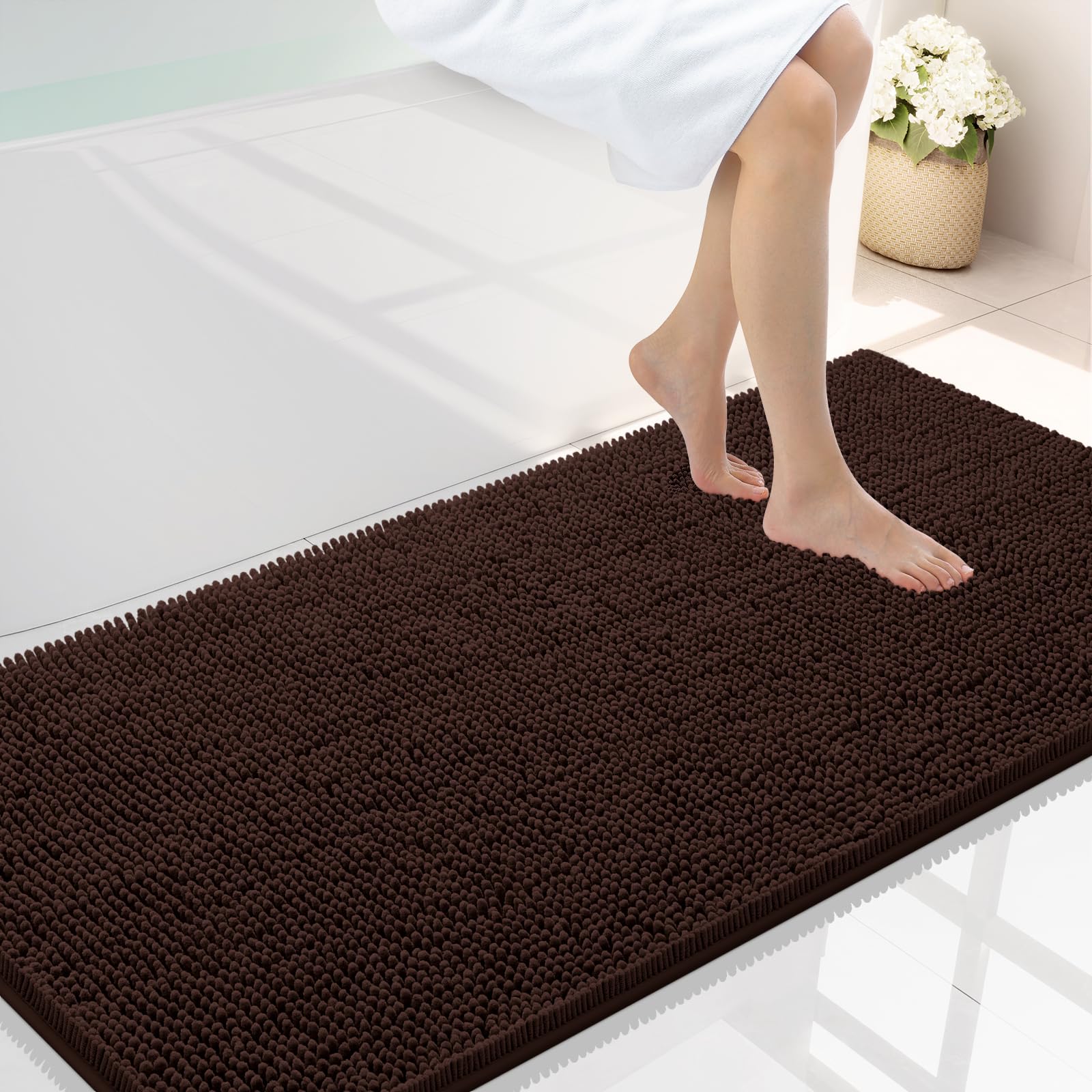 Smiry Luxury Chenille Bathroom Rugs 40x24, Extra Soft and Absorbent Shaggy Bath Mat, Machine Washable, Non-Slip Plush Carpet Runner for Tub, Shower,