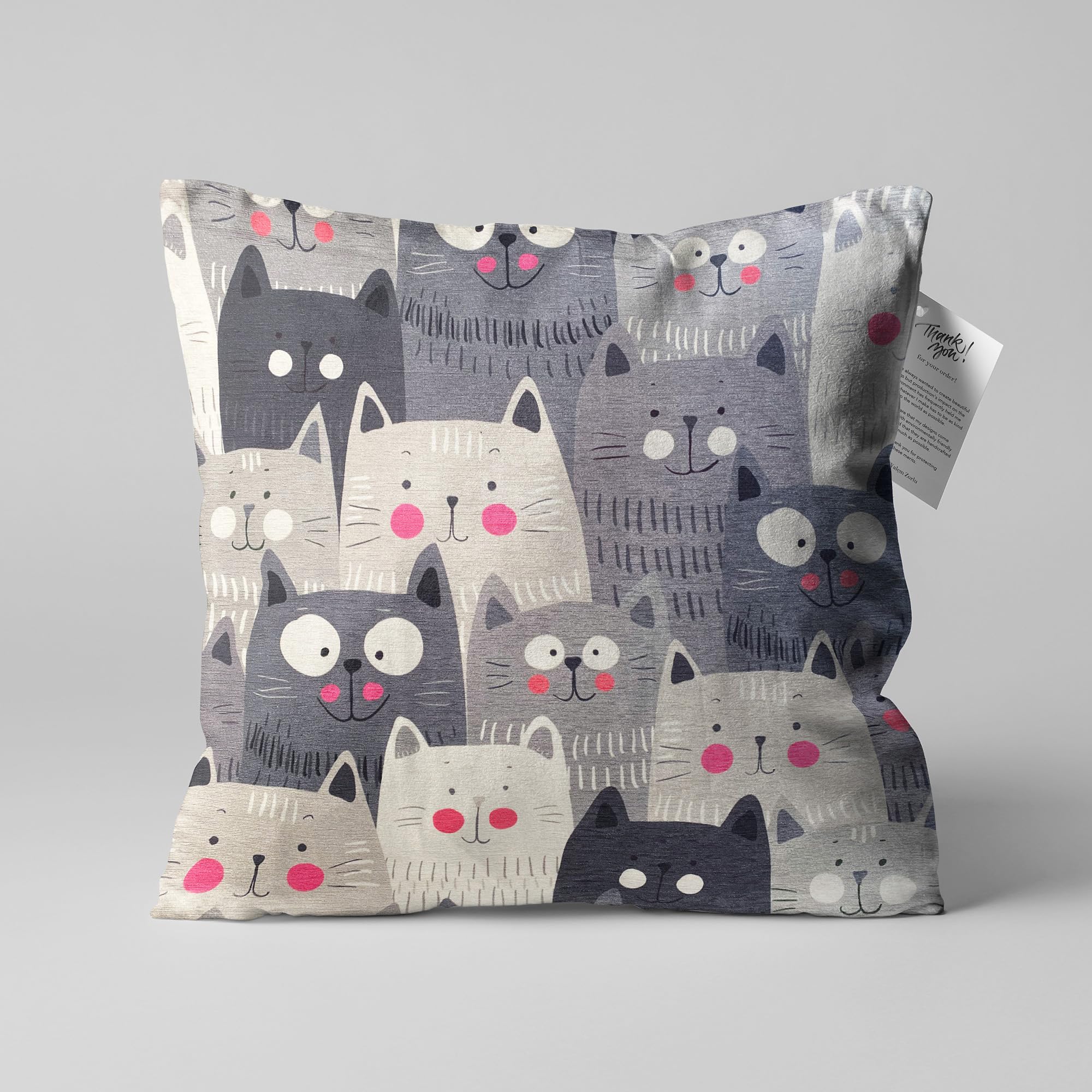 OyzShop Cute Grey Cats Cushion Cover, Double Sided Printing Pillow Cover on the Soft Chenille Fabric with Multi Size Options, OEKO-TEX 45x45cm (18x18 Inches)