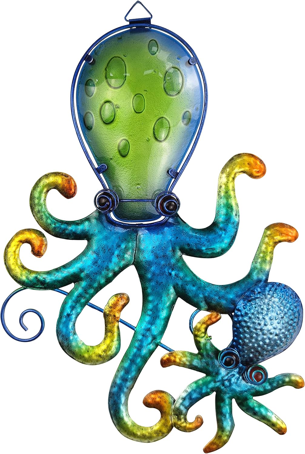 COOZZYHOUR Octopus Wall art Decor, Outdoor Indoor Metal & Glass Wall Sculptures, Ocean Theme Coastal Decorations for Living Room, Bedroom, Yard, Fence and Patio