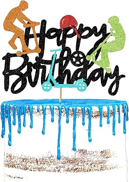 Scooter Cake Topper Birthday Decoration for Childrens Adults Glitter sports Theme Party Supplies