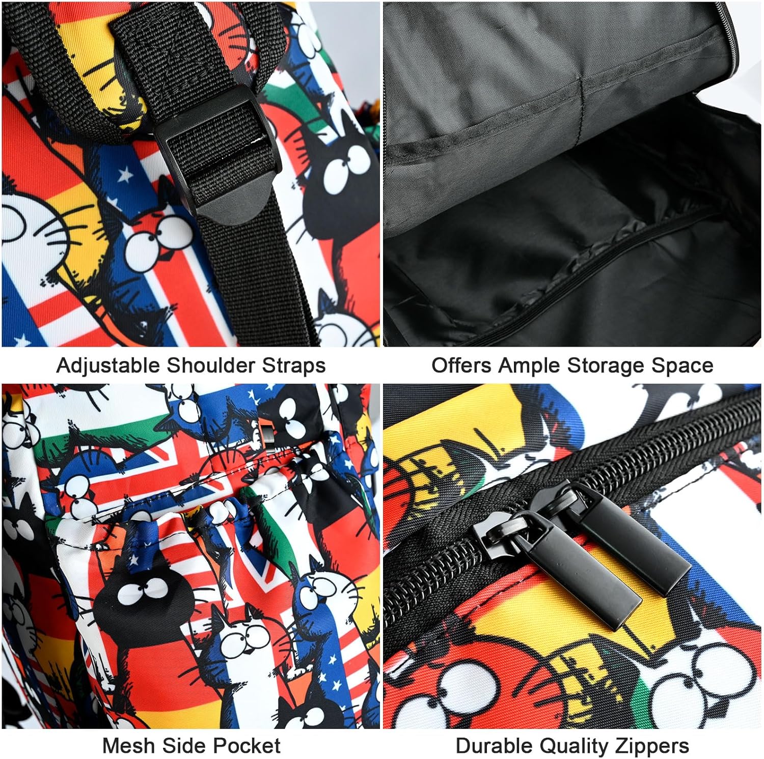 Cat School Backpack for Girls Boys Teens Bookbag 17 Inch Laptop Backpack for Sports Travel Camping