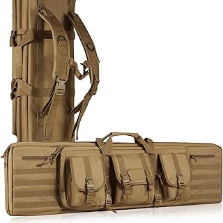 VEVOR Rifle Bag, 42 inch Tactical Double Long Gun Bag, Soft Rifle Case with Lockable Zipper, Portable Handle & Shoulder Strap, 3 Large Storage Pockets Rifle Case for Two 40" Rifles & 2 Pistols, Brown - VEVOR