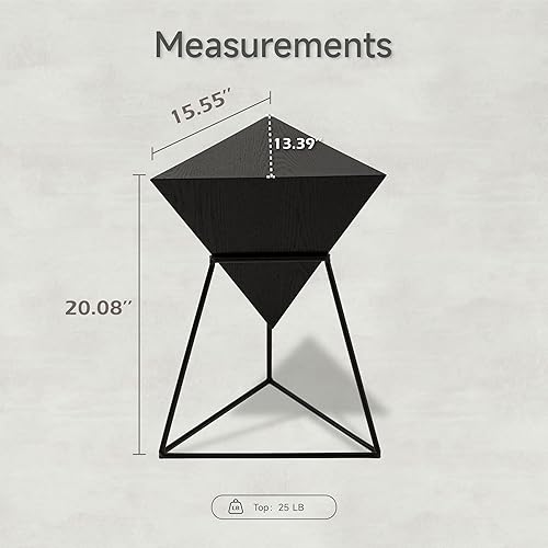 Miniatura 2 de COZAYH Mesa auxiliar geométrica moderna con parte superior de madera y base de metal, mesa auxiliar de pirámide única para oficina, sala de estar,