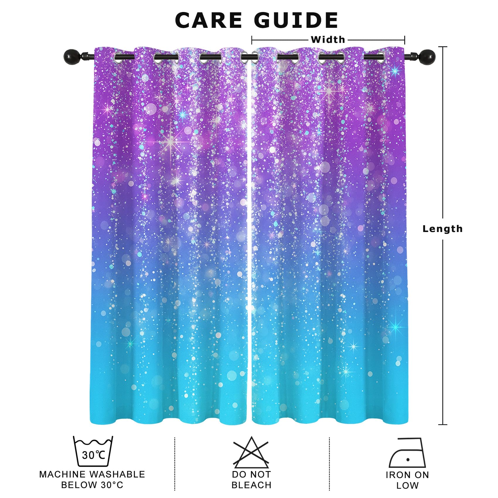 Glitzer Sterne Vorhänge Blickdicht Wohnzimmer Lila Blau Verlauf Vorhang mit ösen Gardinen 200 cm Hoch 2er Set Verdunklungsvorhänge für Schlafzimmer Fenster