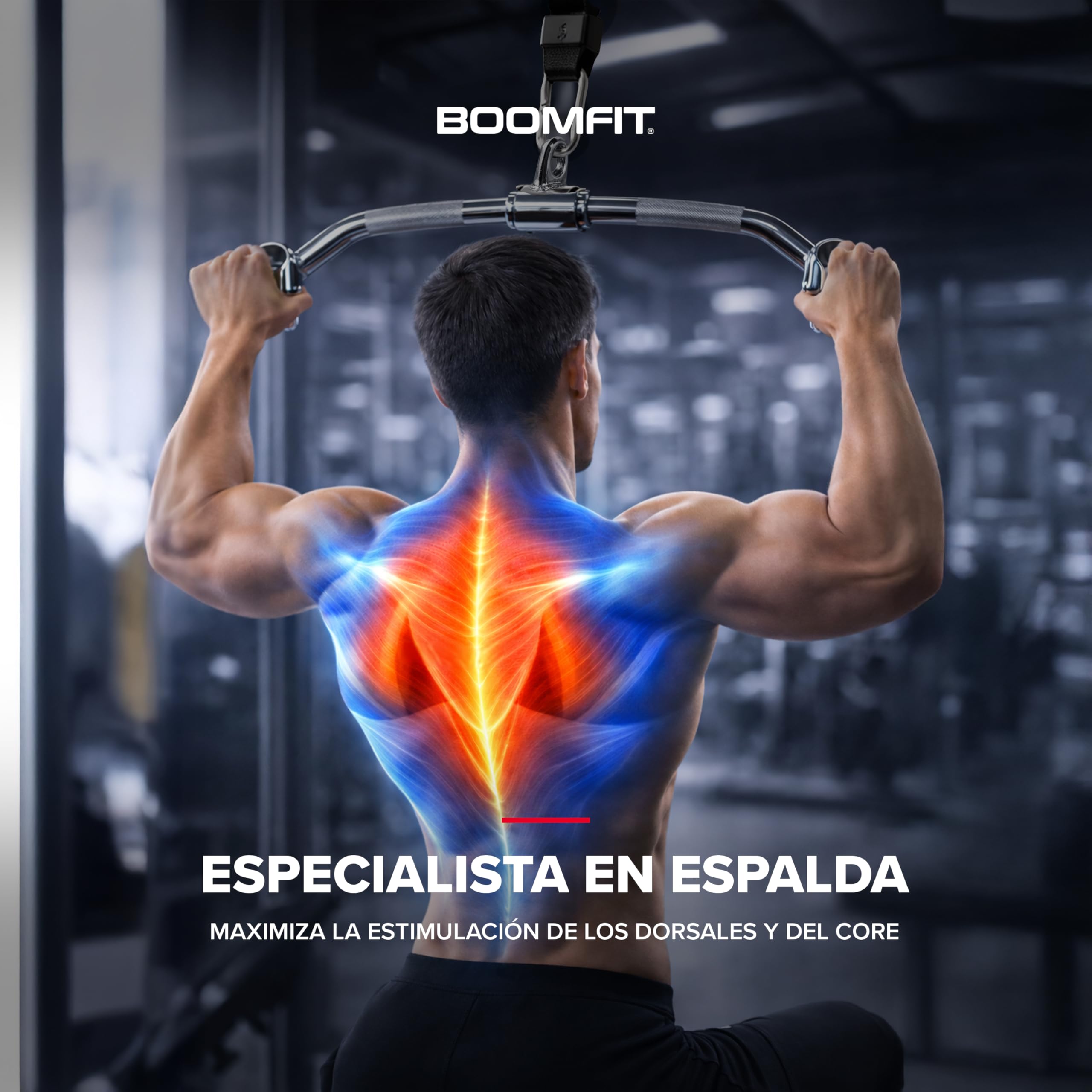 BOOMFIT Barras para Máquina de Poleas | Acero con Asas de Goma | Accesorios de polea para casa | Acero con asas de goma | Espalda, bíceps y tríceps | Jalón y aislamiento