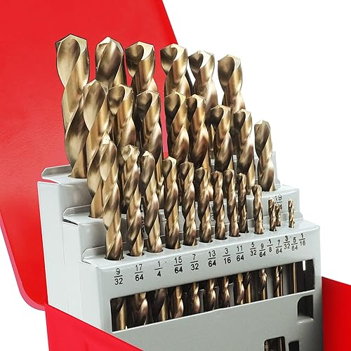 AIMLENTOOL Juego de 29 brocas de cobalto M35 HSS, punta de 135, kit de brocas de longitud de giro para metal endurecido, hierro fundido, acero