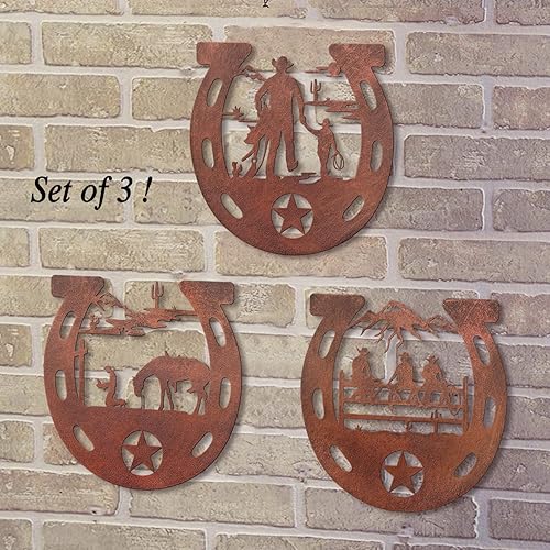 Vista 22 de WAIU Decoración de pared de herradura de metal con vaquero, zapatos de caballo de estilo rústico occidental, decoración colgante para dormitorio