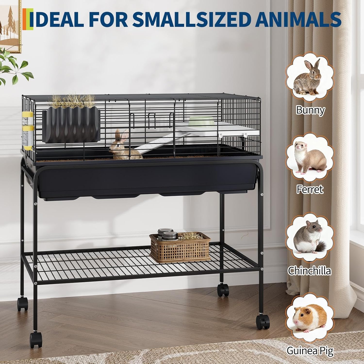 Garvee 35.3" h Hamster Cage Kit with Removable Storage Shelf, Guinea Pig Cage with 3Pcs Accessories, Rat Critter Cage for Chinchilla, Squirrel, Gerbil, Hedgehog, Hamster, Guinea Pig, Black