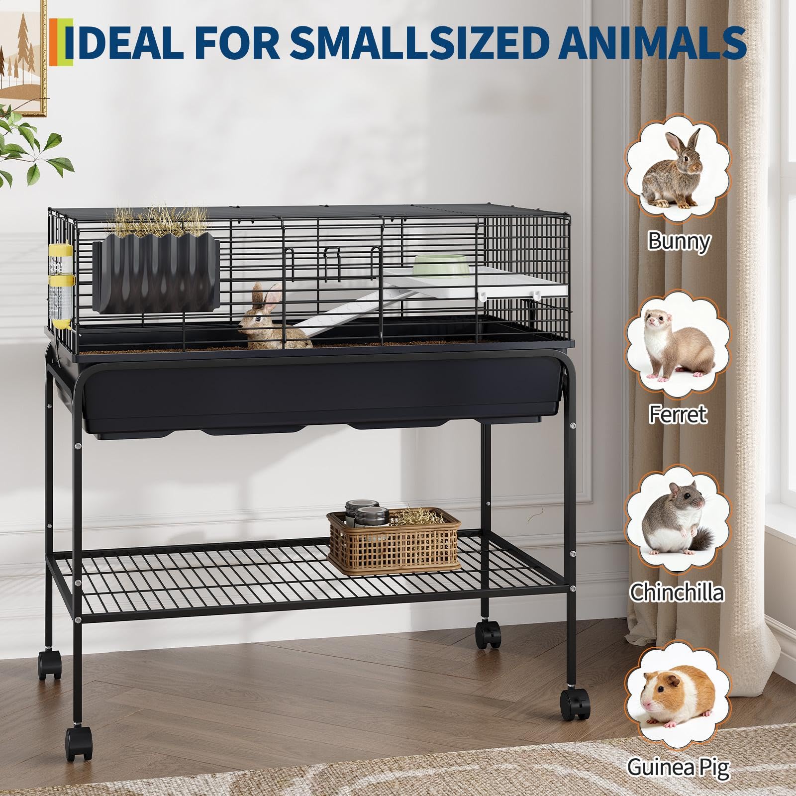 Garvee Hamsterkäfig-Set mit herausnehmbarem Aufbewahrungsregal, Meerschweinchenkäfig mit 3 Zubehörteilen, Rattentierkäfig für Chinchilla, Eichhörnchen, Rennmäuse, Igel, Hamster, Meerschweinchen