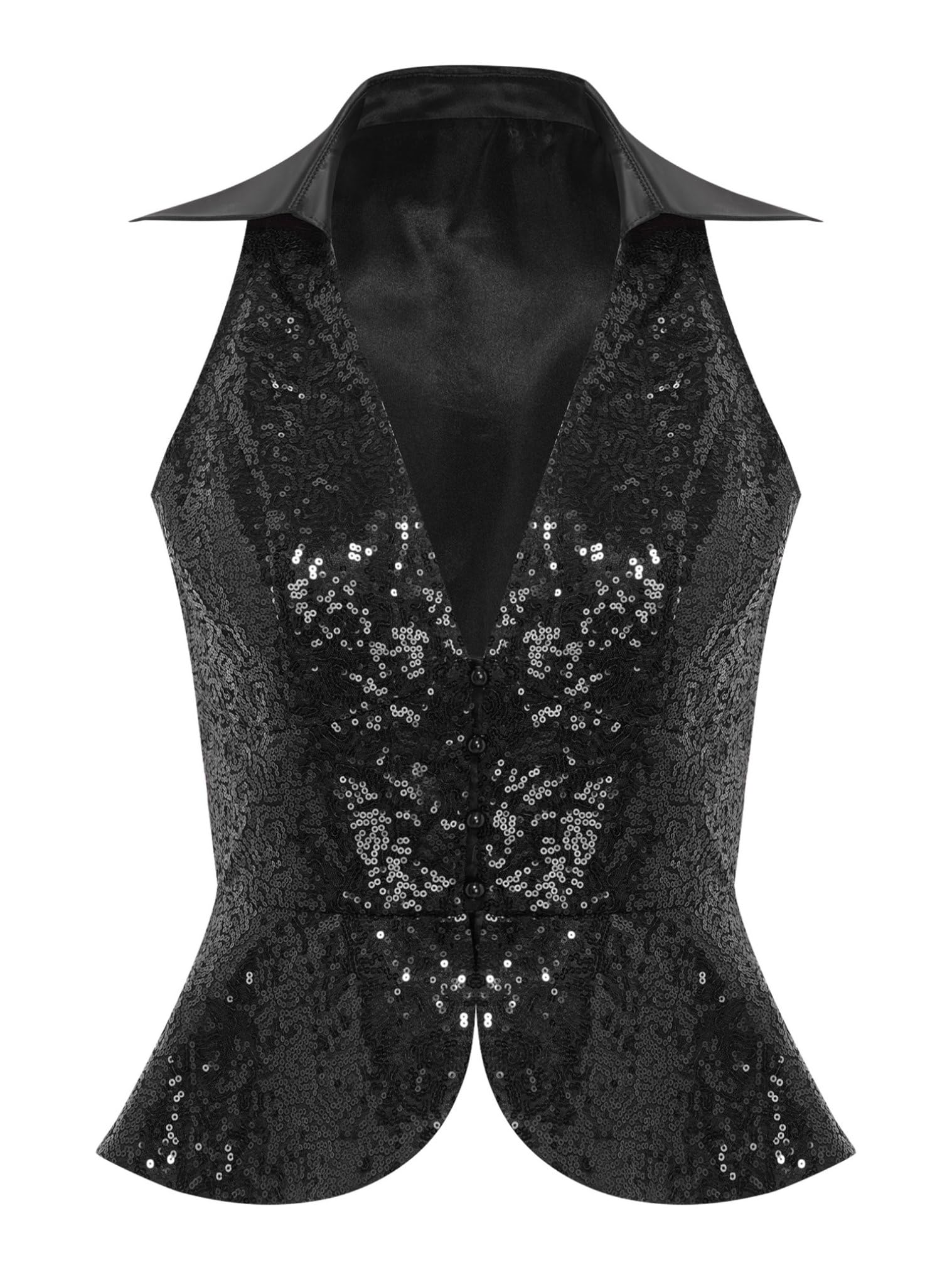 renvena Womens Sequin Suit Vest Lapel V Neck Sleeveless Sparkly Dressy Waistcoat Bling Party Jacket Top