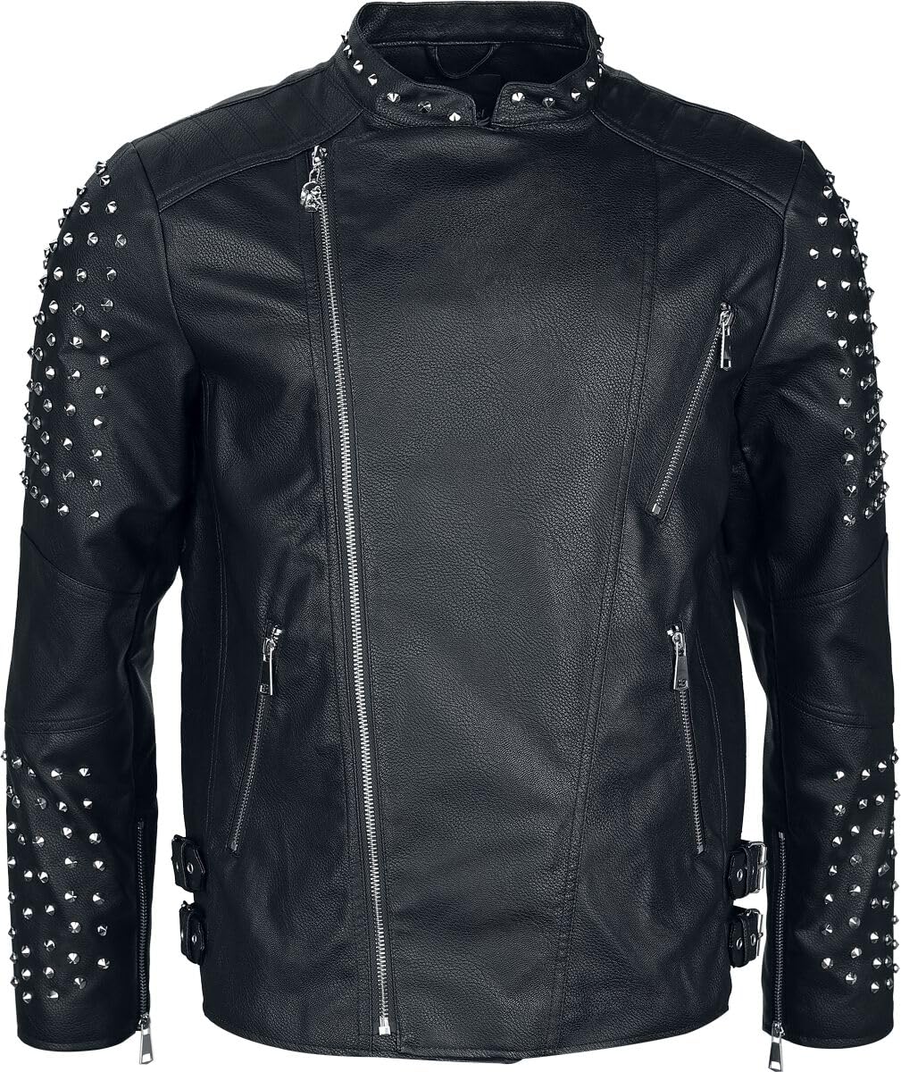 Rock Rebel by EMP Uomo Giacca in ecopelle nera con borchie in pizzo