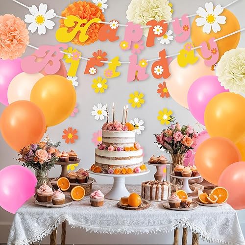 Miniatura 4 de 24 piezas de decoraciones de fiesta de estilo bohemio con banderas colgantes de flores, globos de flores de papel para decoración de cumpleaños,