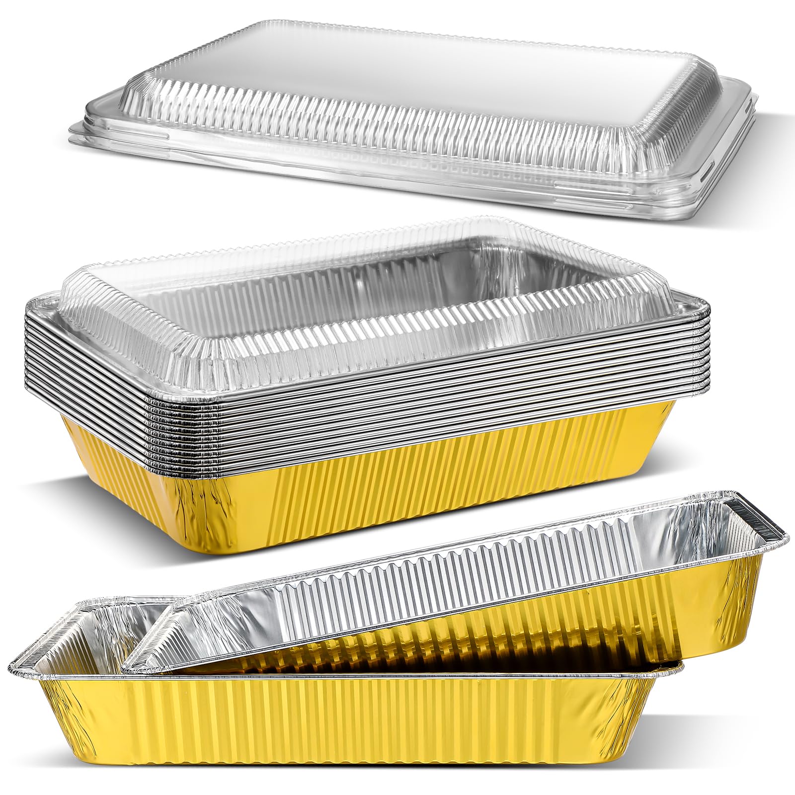 Baderke 10 Sets Large Aluminum Foil Pans with Lids, 21x13 Inch Heavy Duty Aluminum Pans, Disposable Baking Pan Trays, Sturdy Food Container for