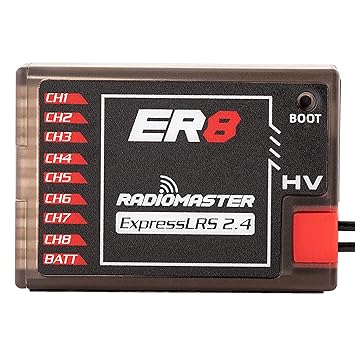 RadioMaster ER8 ELRS PWM Receiver: 2.4GHz 6Ch ExpressLRS Receiver Nano Module for Fixed Wing RC Vehicles by Speedybee